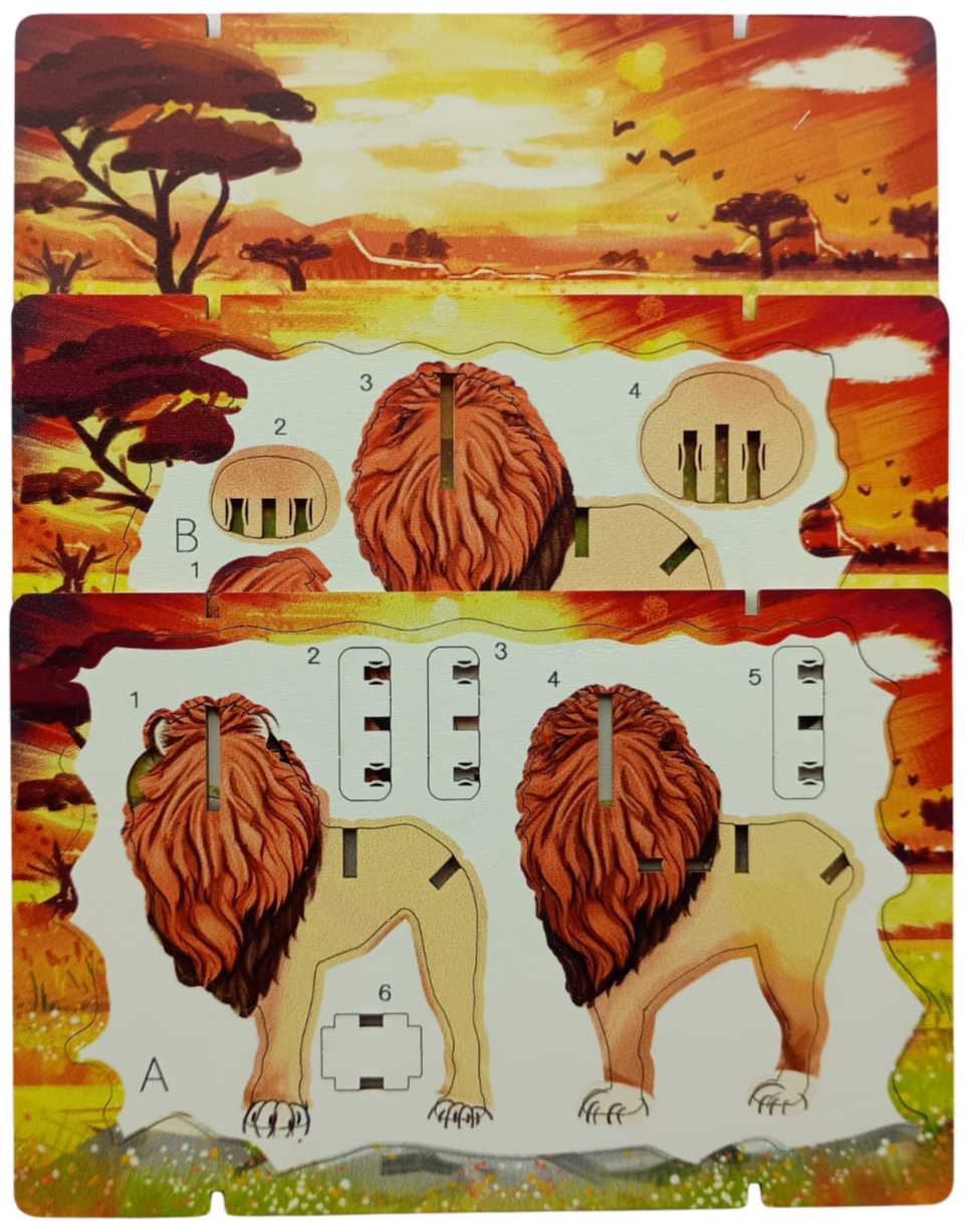 Lion - 3D Postcard Puzzle | STEM Education Kit | Wooden Puzzle Kit