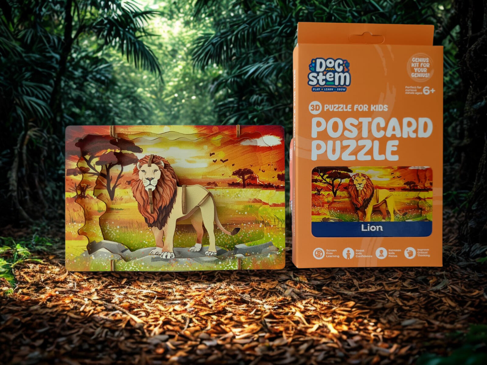 Lion - 3D Postcard Puzzle | STEM Education Kit | Wooden Puzzle Kit