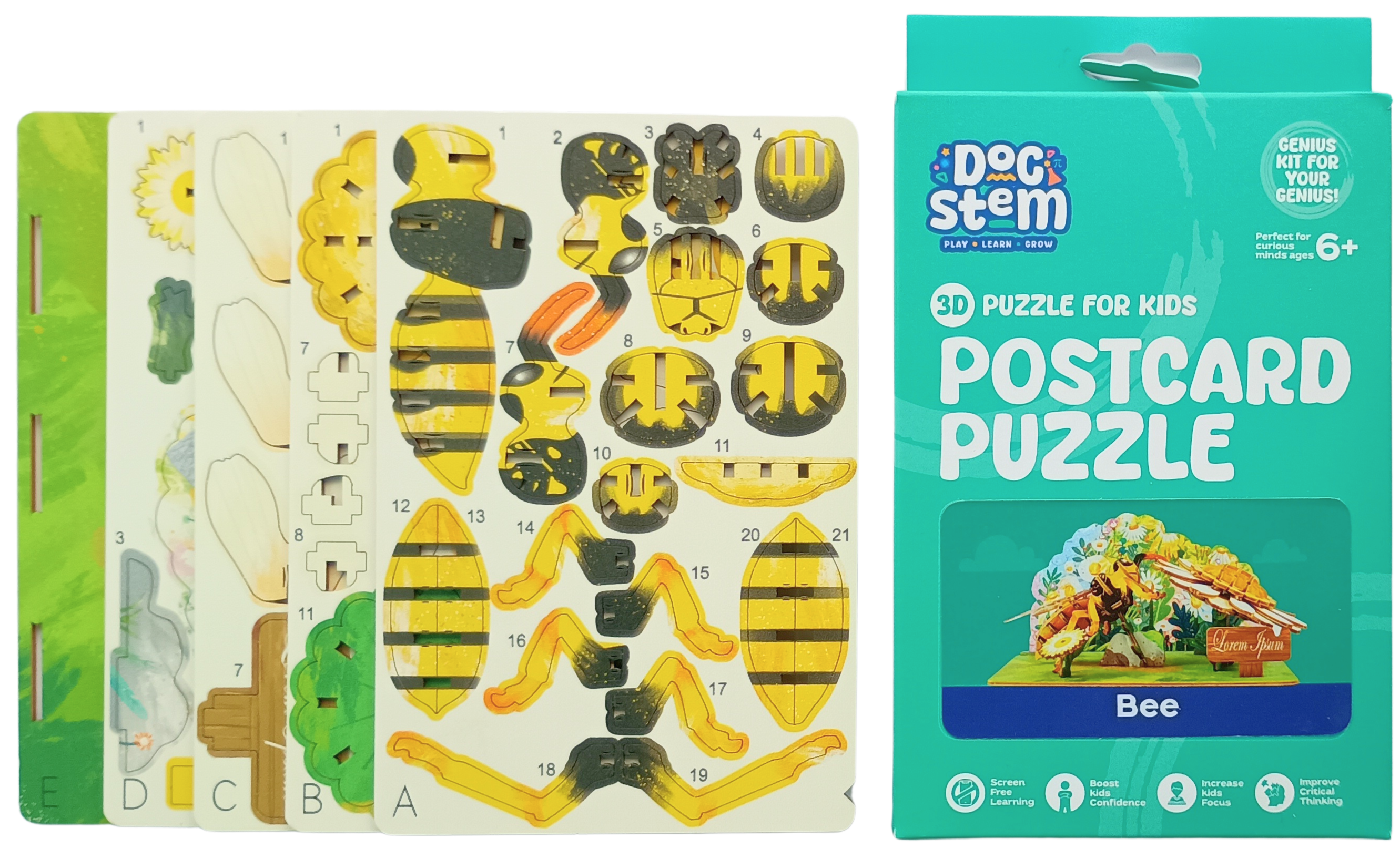 Honey Bee – 3D Postcard Puzzle | STEM Education Kit | Wooden Puzzle Kit