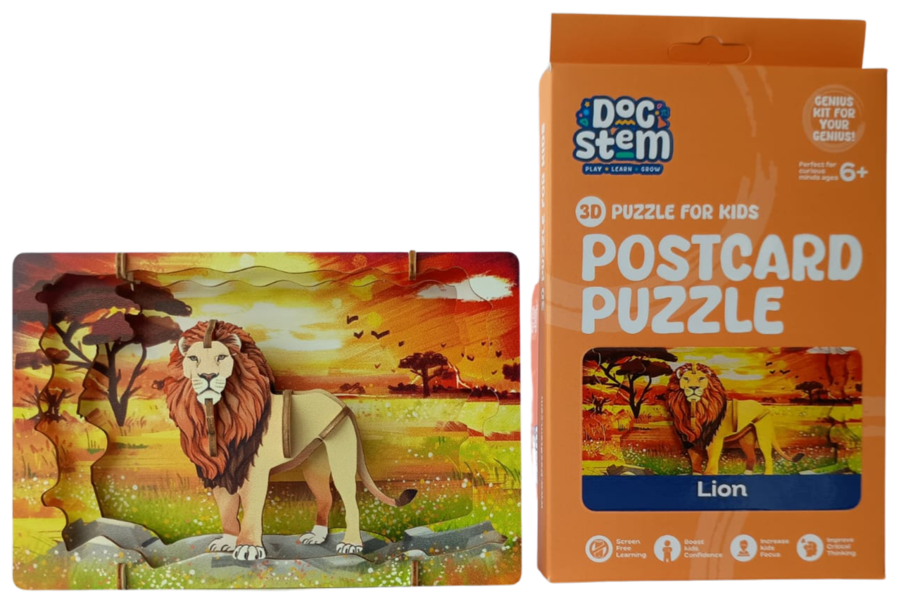 Lion - 3D Postcard Puzzle | STEM Education Kit | Wooden Puzzle Kit