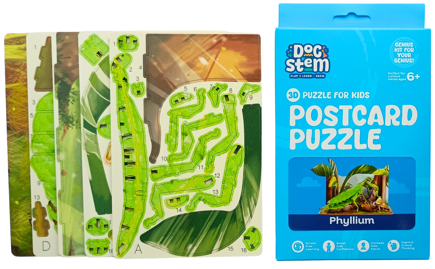 Phyllium – 3D Postcard Puzzle | STEM Education Kit | Wooden Puzzle Kit