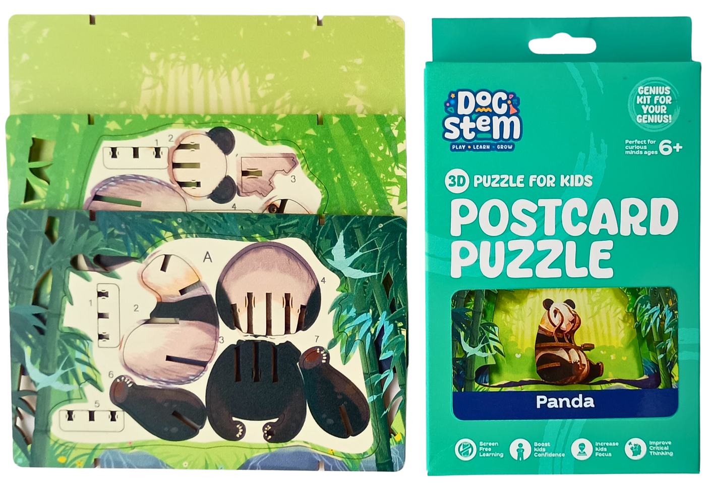 Panda - 3D Postcard Puzzle | STEM Education Kit | Wooden Puzzle Kit