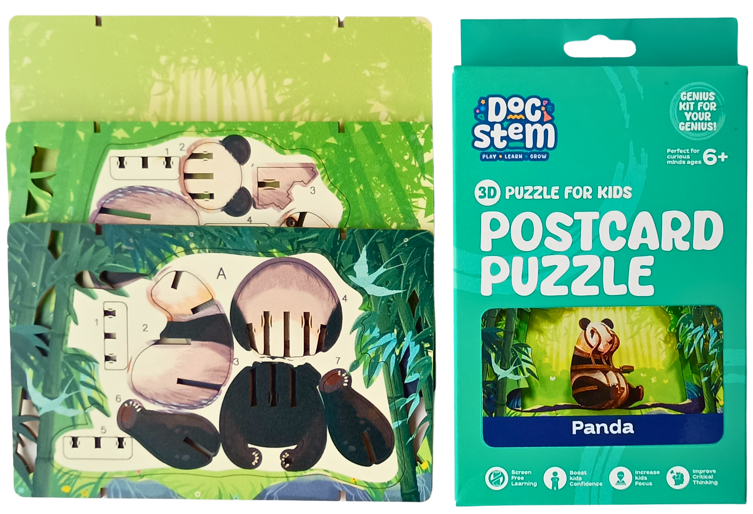 Panda - 3D Postcard Puzzle | STEM Education Kit | Wooden Puzzle Kit