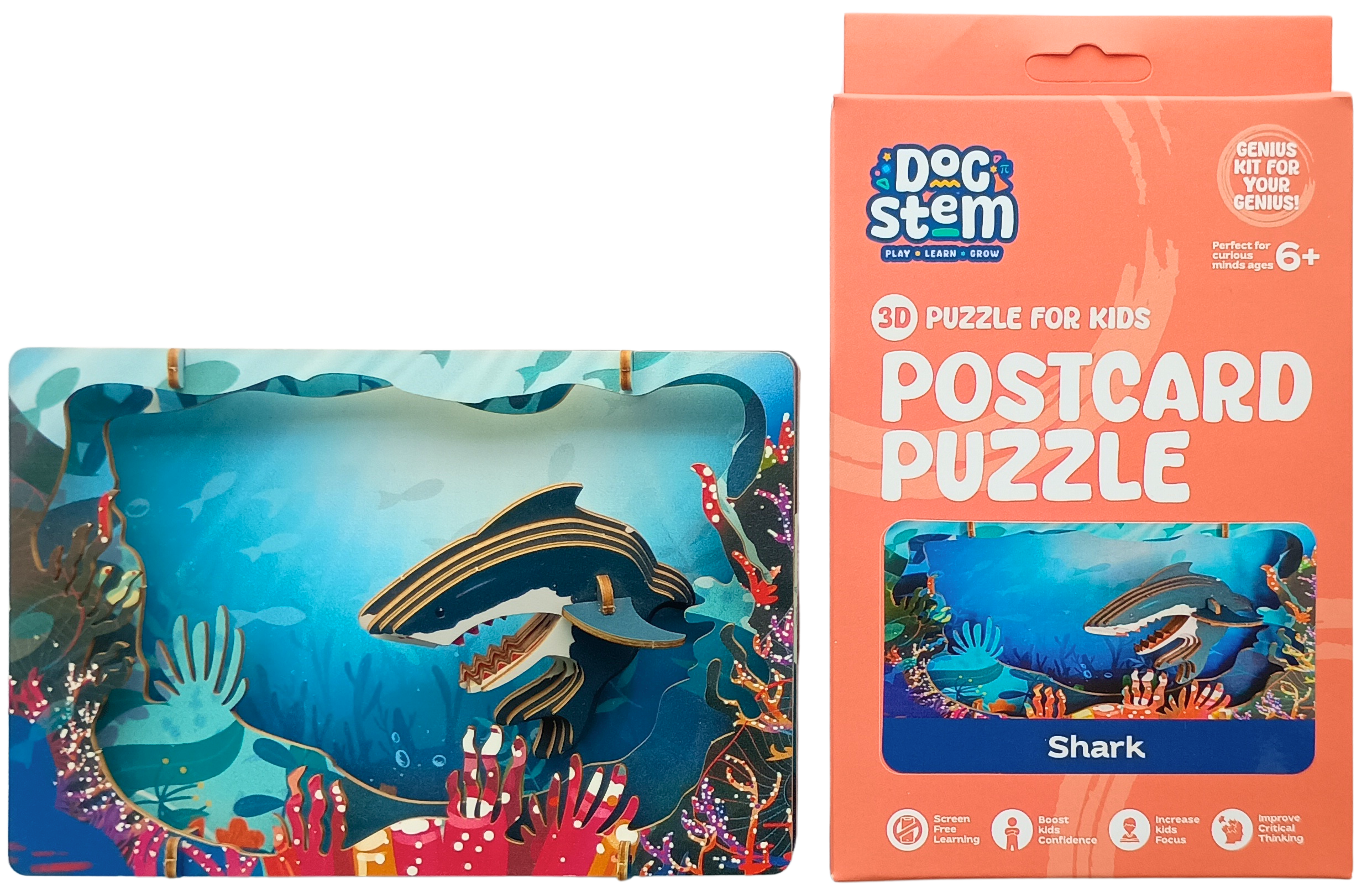 Shark – 3D Postcard Puzzle | STEM Education Kit | Wooden Puzzle Kit