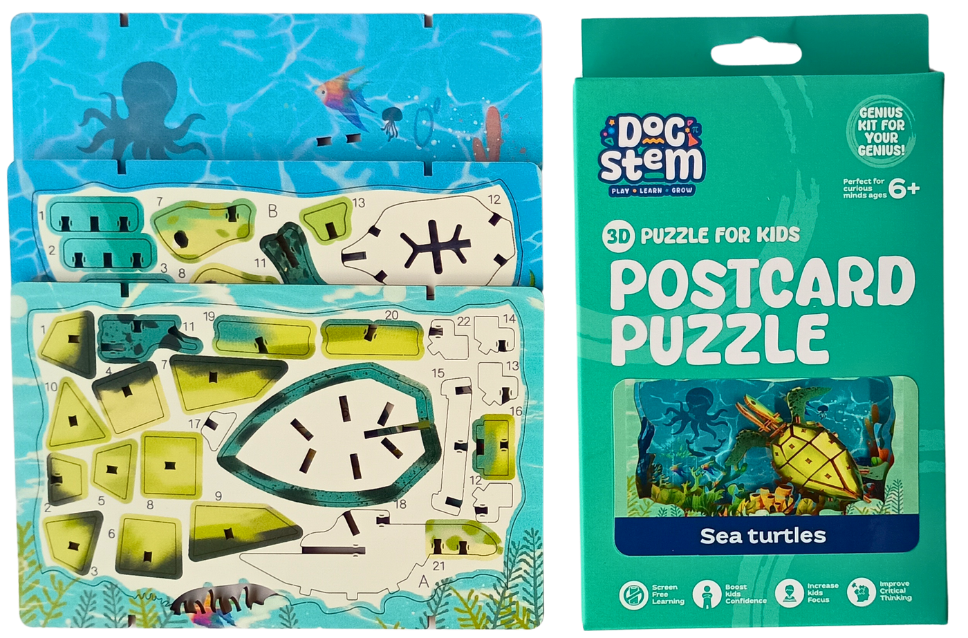 Sea Turtle – 3D Postcard Puzzle | STEM Education Kit | Wooden Puzzle Kit