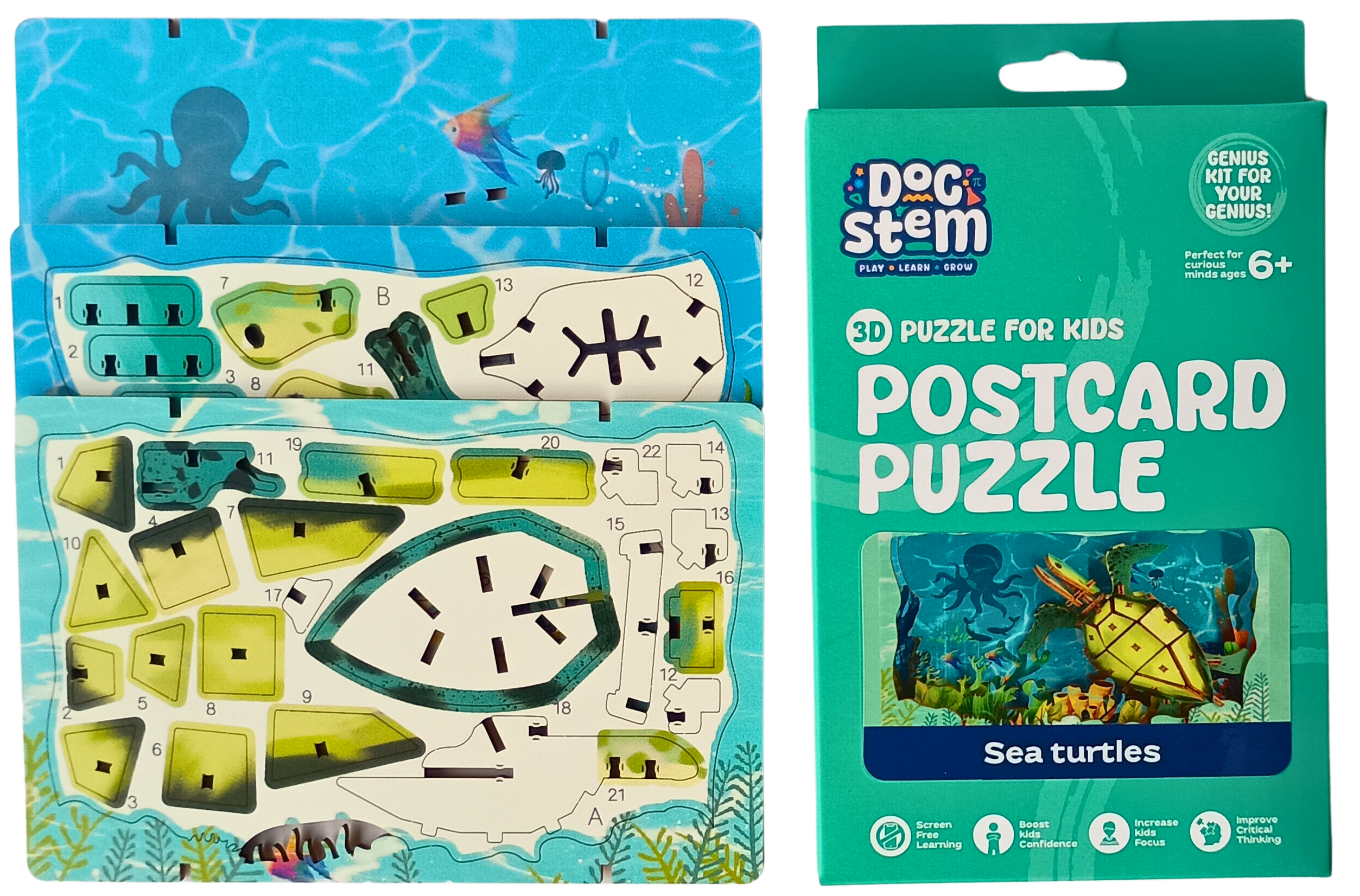 Sea Turtle – 3D Postcard Puzzle | STEM Education Kit | Wooden Puzzle Kit