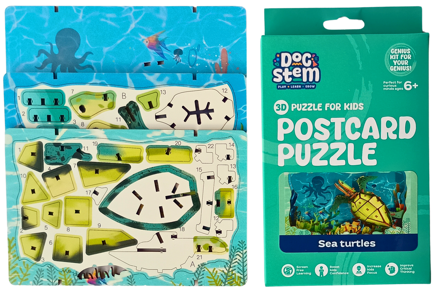 Sea Turtle – 3D Postcard Puzzle | STEM Education Kit | Wooden Puzzle Kit