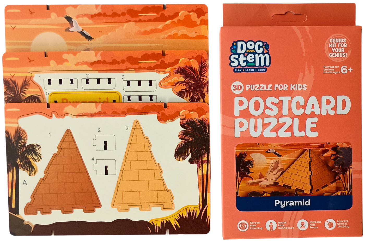 Pyramid - 3D Postcard Puzzle | STEM Education Kit | Wooden Puzzle Kit