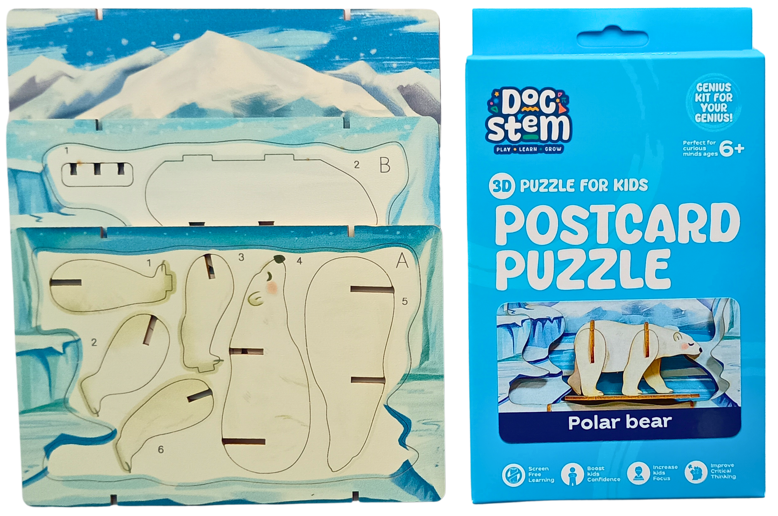 Polar Bear - 3D Postcard Puzzle | STEM Education Kit | Wooden Puzzle Kit
