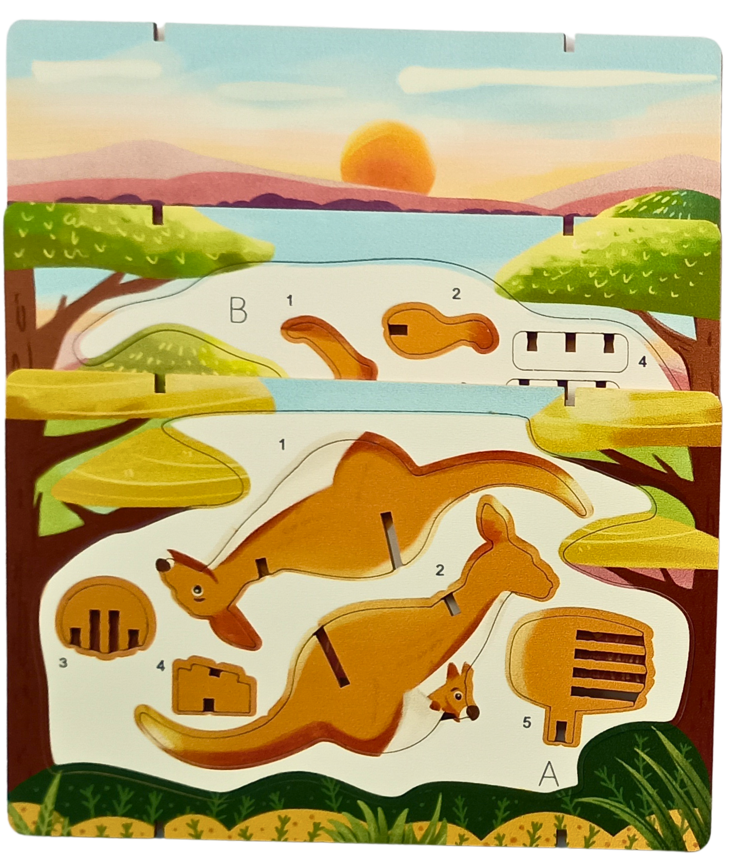 Kangaroo - 3D Postcard Puzzle | STEM Education Kit | Wooden Puzzle Kit