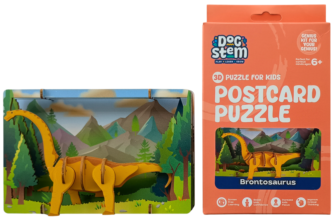 Brontosaurus – 3D Postcard Puzzle | STEM Education Kit | Wooden Puzzle Kit
