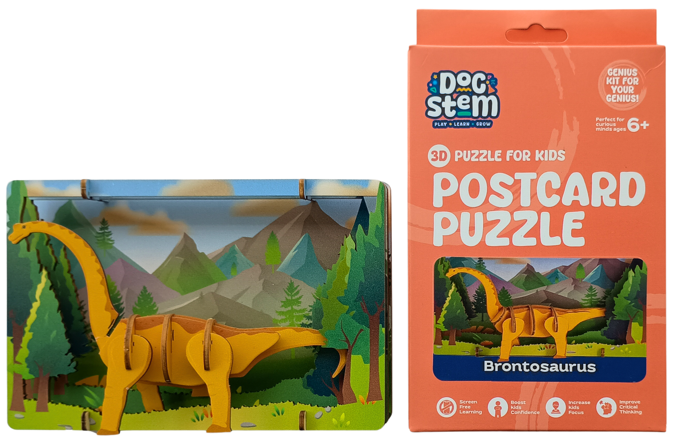 Brontosaurus – 3D Postcard Puzzle | STEM Education Kit | Wooden Puzzle Kit