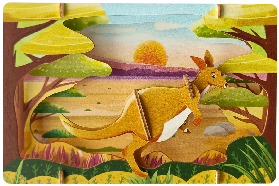 Kangaroo - 3D Postcard Puzzle | STEM Education Kit | Wooden Puzzle Kit