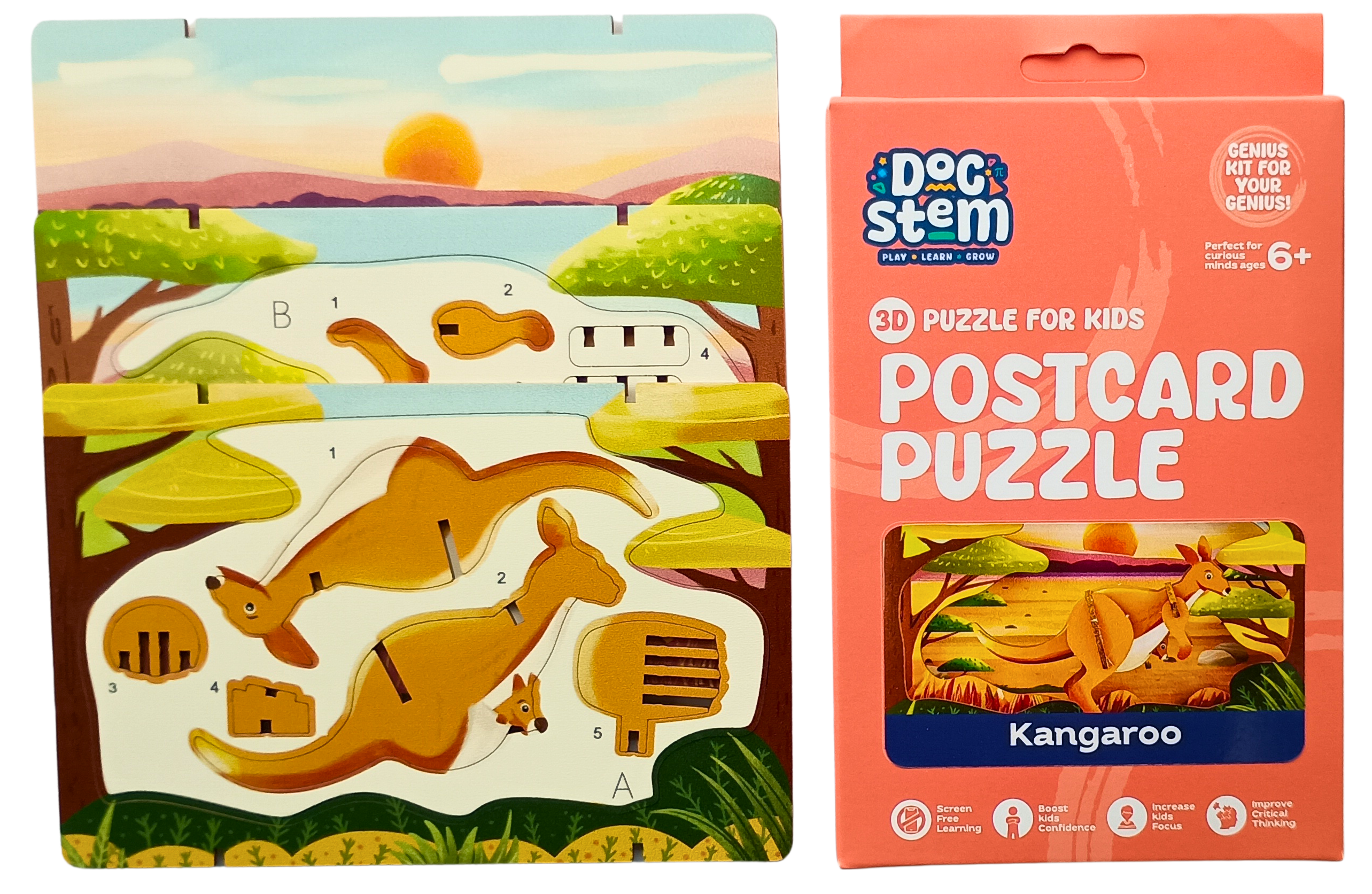 Kangaroo - 3D Postcard Puzzle | STEM Education Kit | Wooden Puzzle Kit