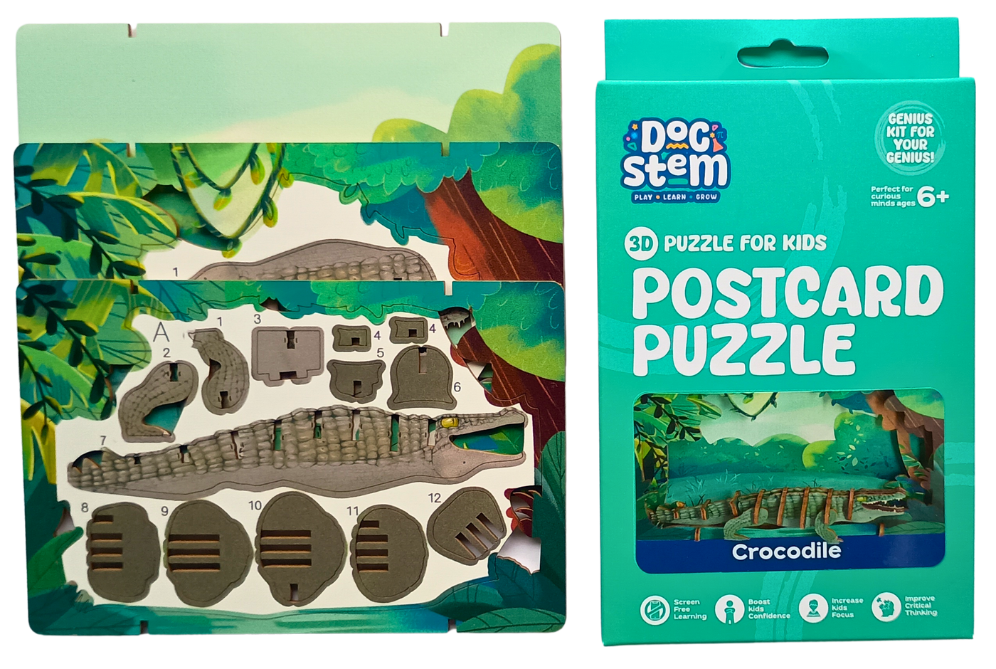 Crocodile – 3D Postcard Puzzle | STEM Education Kit | Wooden Puzzle Kit