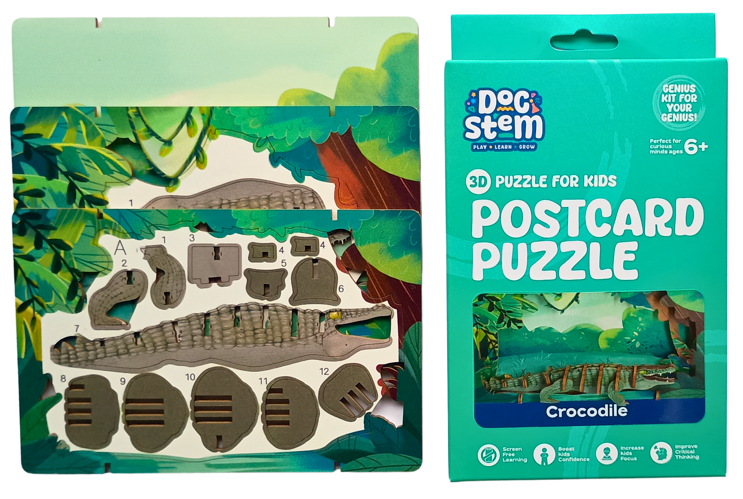Crocodile – 3D Postcard Puzzle | STEM Education Kit | Wooden Puzzle Kit