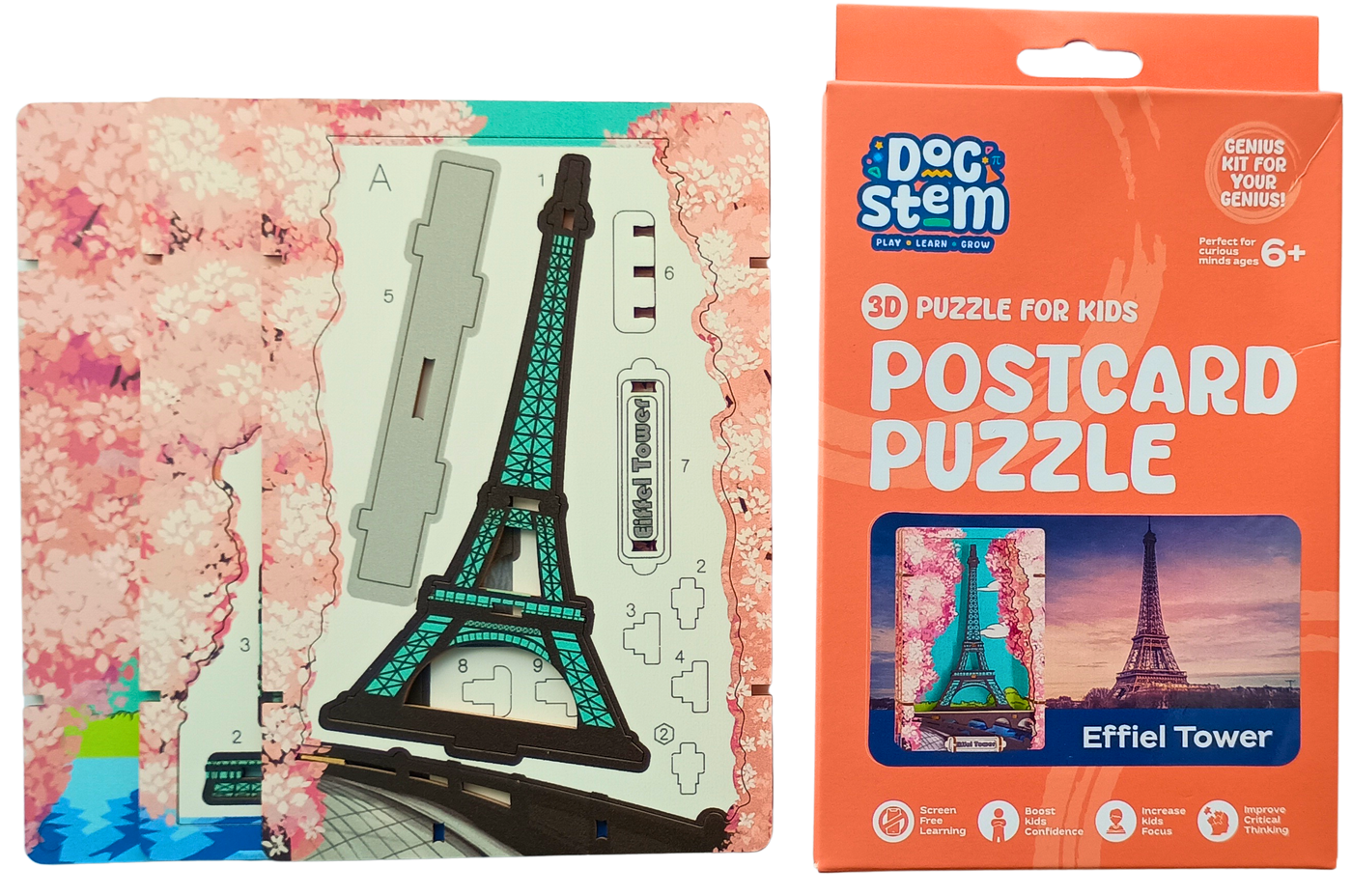 Effiel Tower 3D Postcard Puzzle | STEM Education Kit | Wooden Puzzle Kit