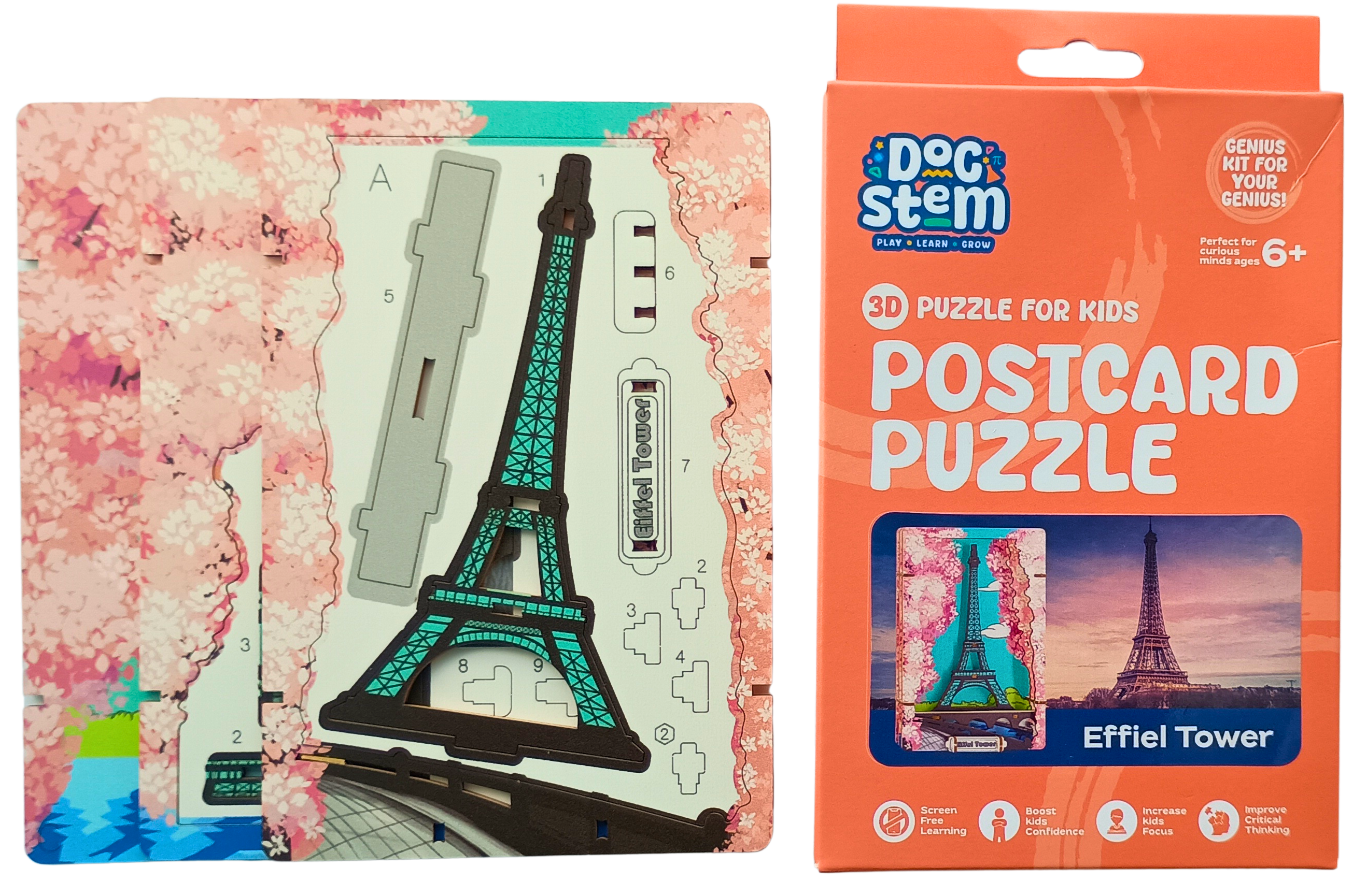 Effiel Tower 3D Postcard Puzzle | STEM Education Kit | Wooden Puzzle Kit