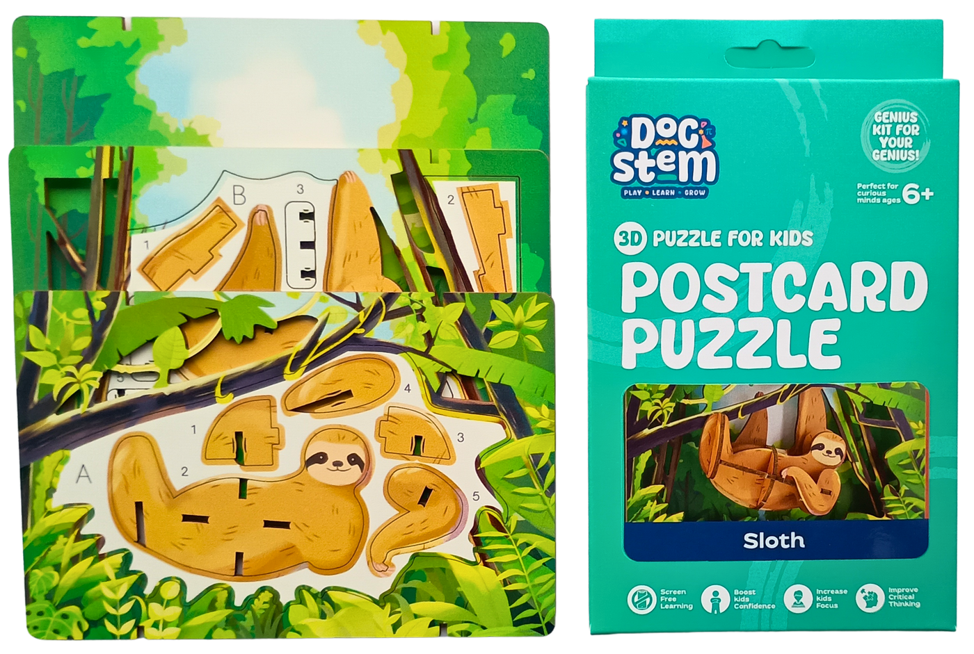 Sloth - 3D Postcard Puzzle | STEM Education Kit | Wooden Puzzle Kit