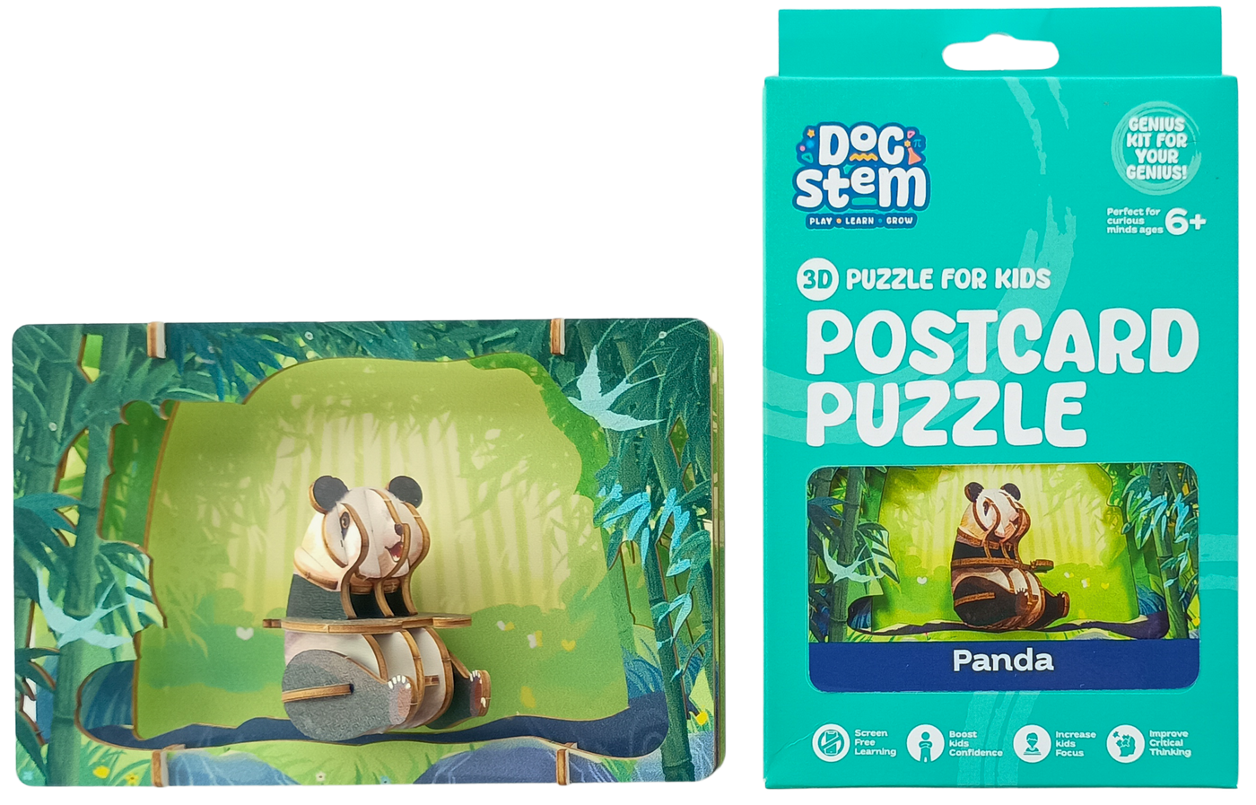 Panda - 3D Postcard Puzzle | STEM Education Kit | Wooden Puzzle Kit