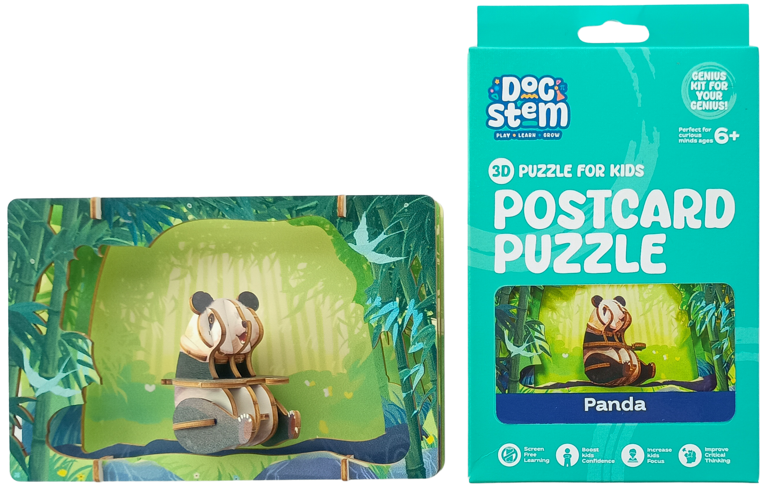 Panda - 3D Postcard Puzzle | STEM Education Kit | Wooden Puzzle Kit