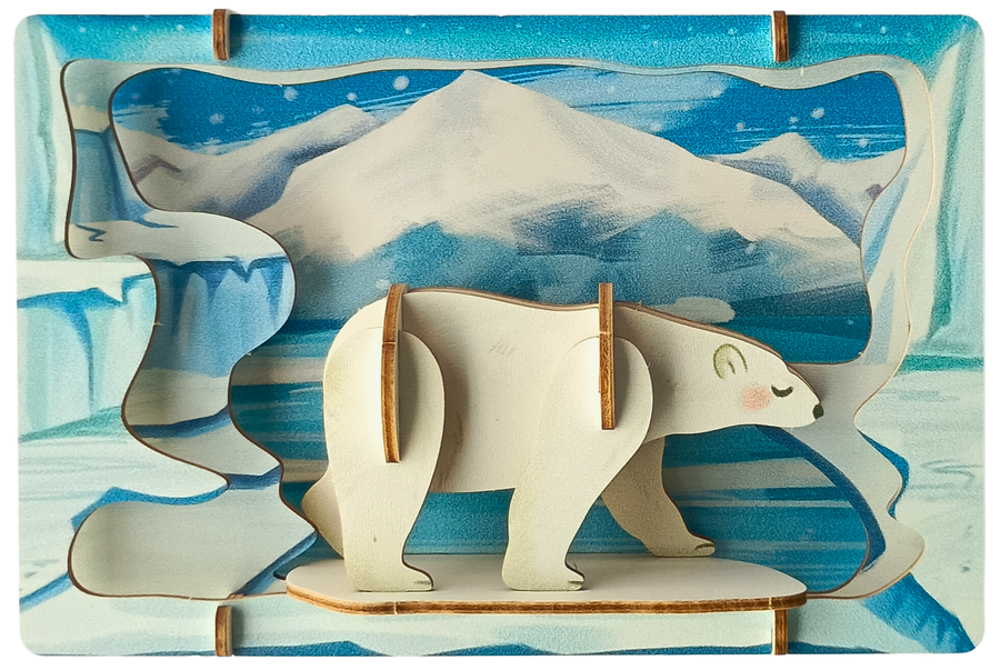 Polar Bear - 3D Postcard Puzzle | STEM Education Kit | Wooden Puzzle Kit