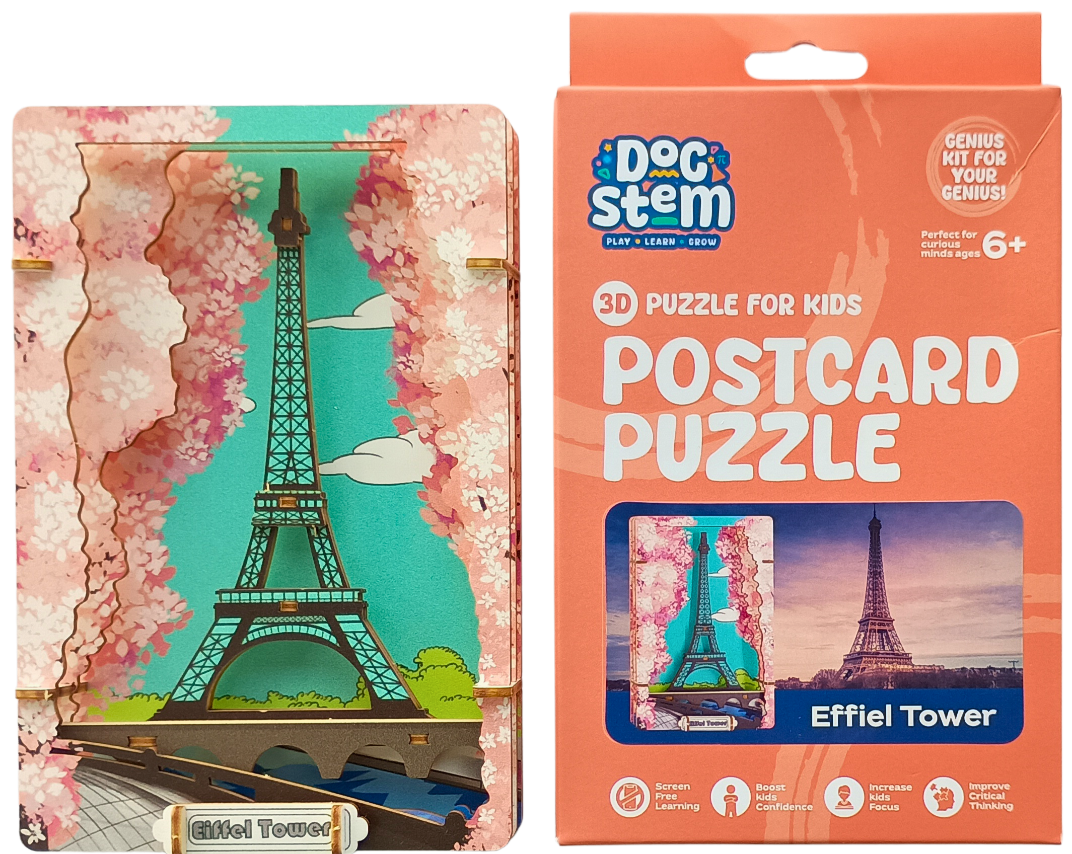 Effiel Tower 3D Postcard Puzzle | STEM Education Kit | Wooden Puzzle Kit