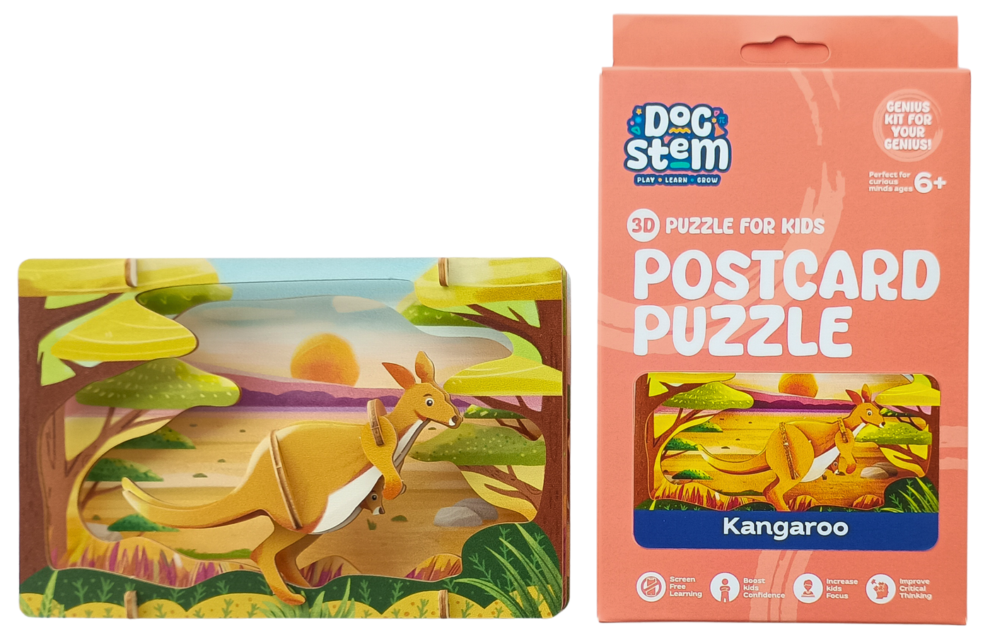 Kangaroo - 3D Postcard Puzzle | STEM Education Kit | Wooden Puzzle Kit