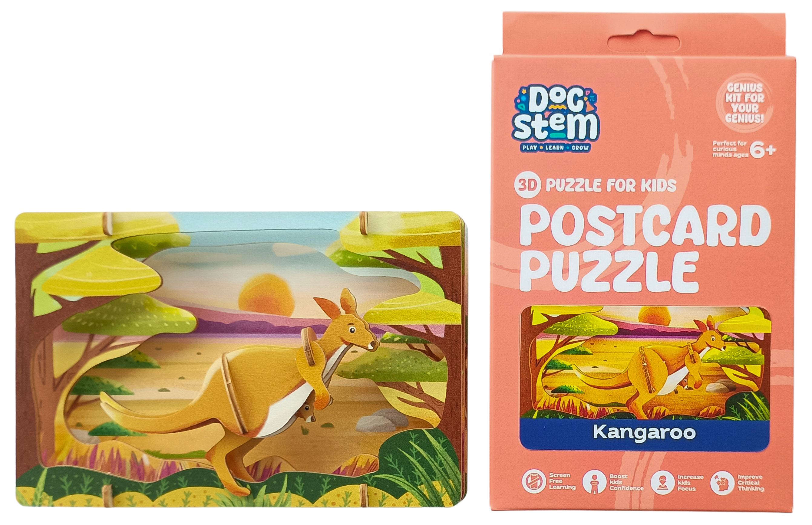 Kangaroo - 3D Postcard Puzzle | STEM Education Kit | Wooden Puzzle Kit