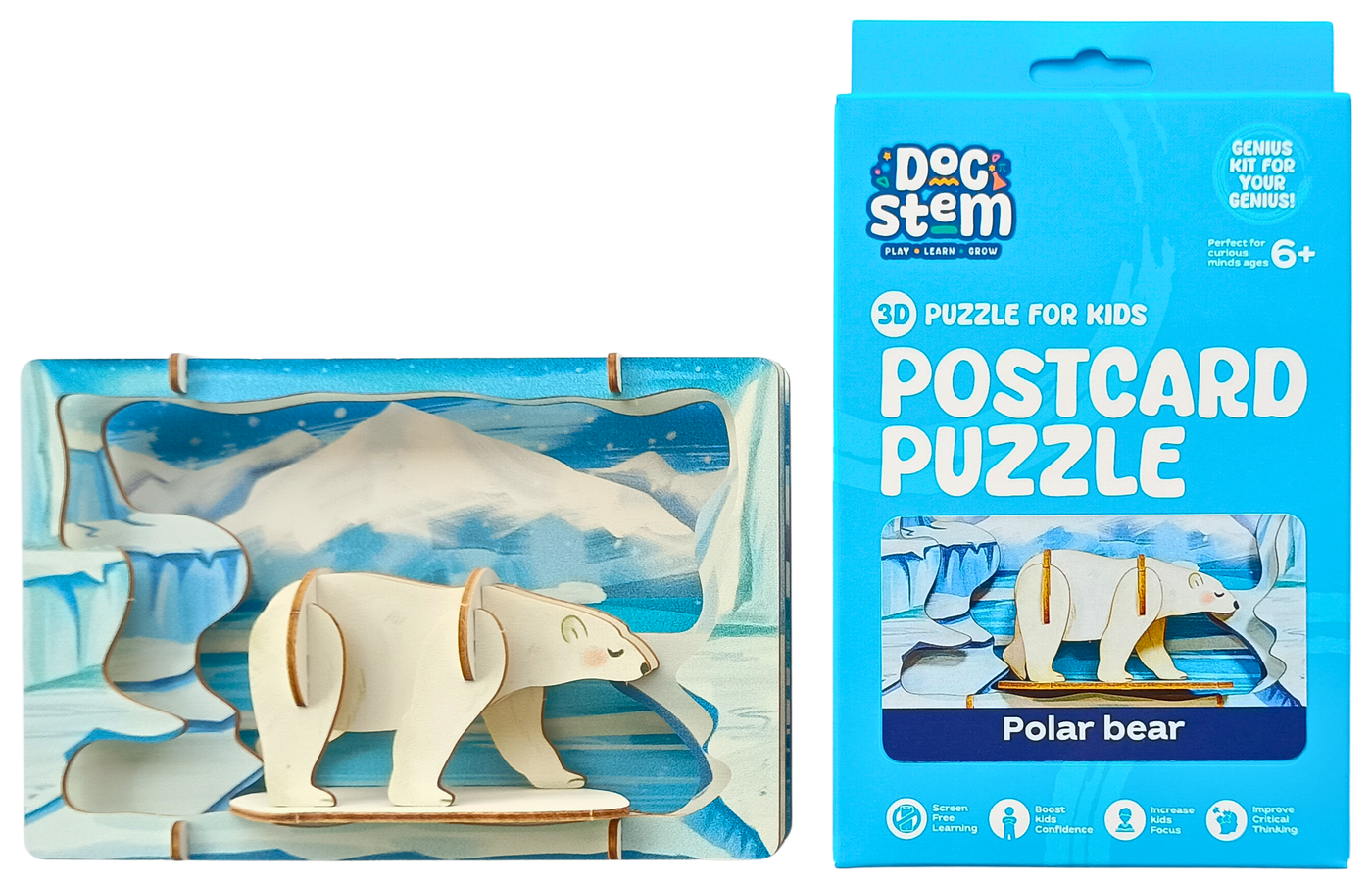 Polar Bear - 3D Postcard Puzzle | STEM Education Kit | Wooden Puzzle Kit