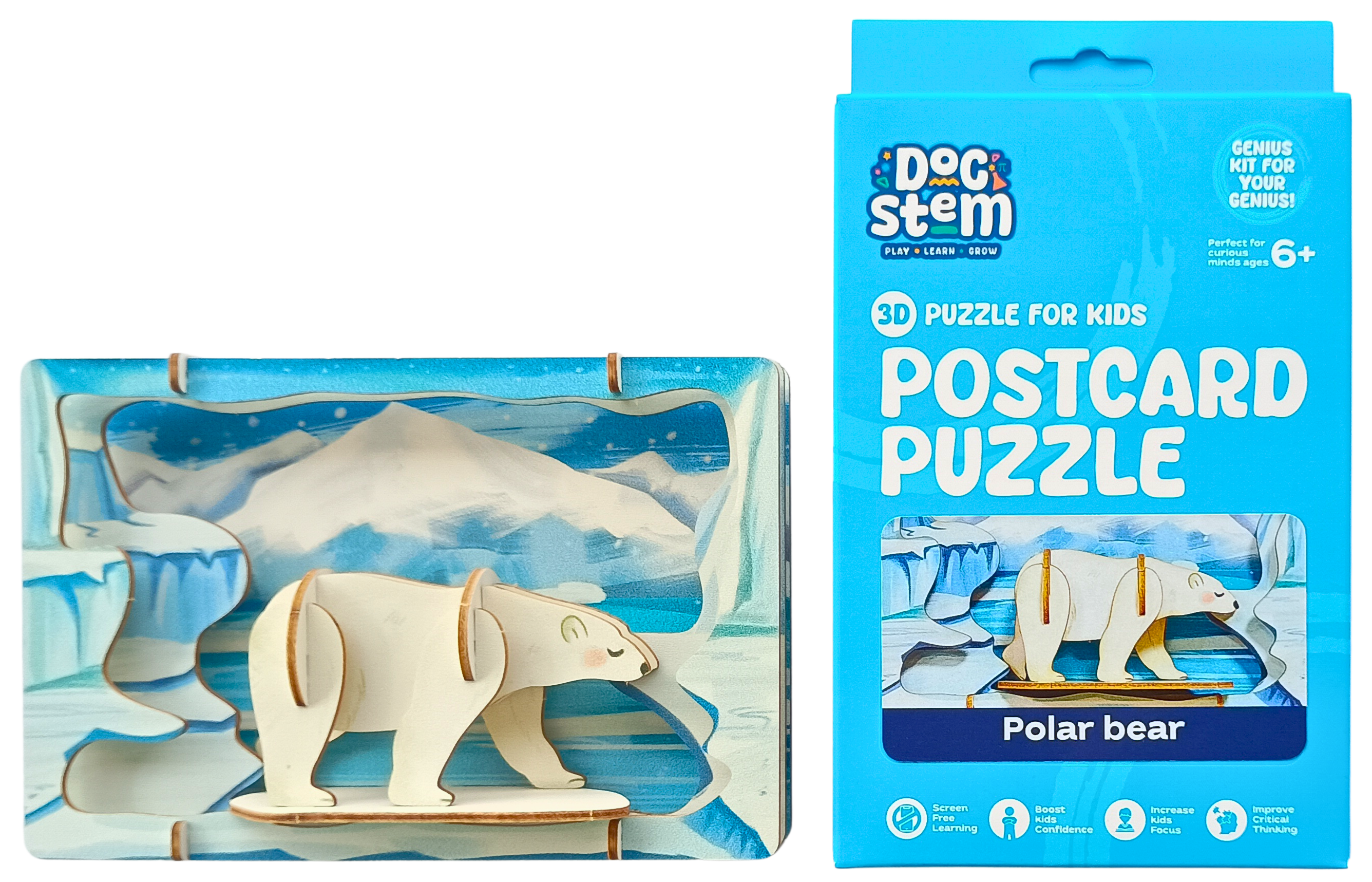 Polar Bear - 3D Postcard Puzzle | STEM Education Kit | Wooden Puzzle Kit