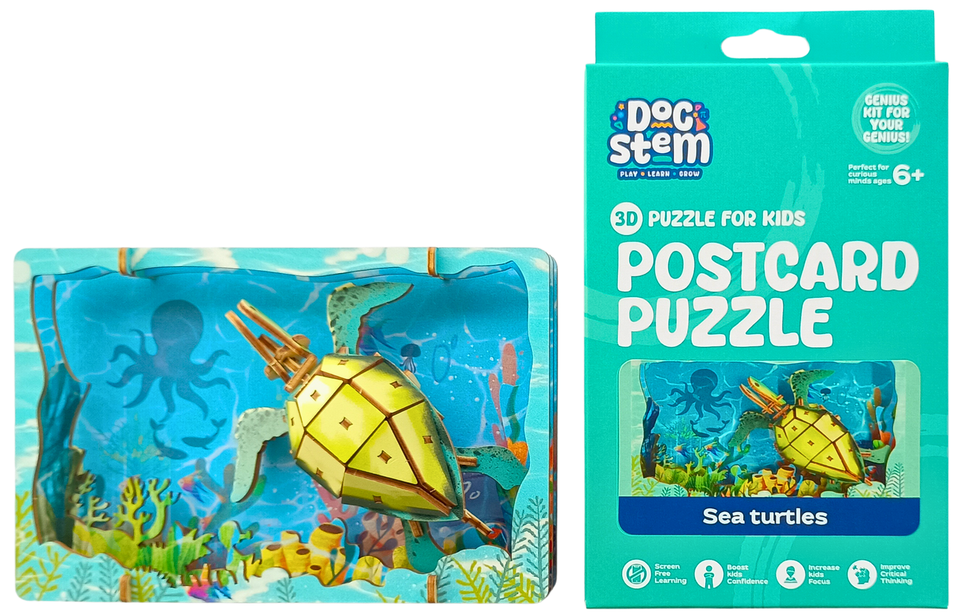Sea Turtle – 3D Postcard Puzzle | STEM Education Kit | Wooden Puzzle Kit