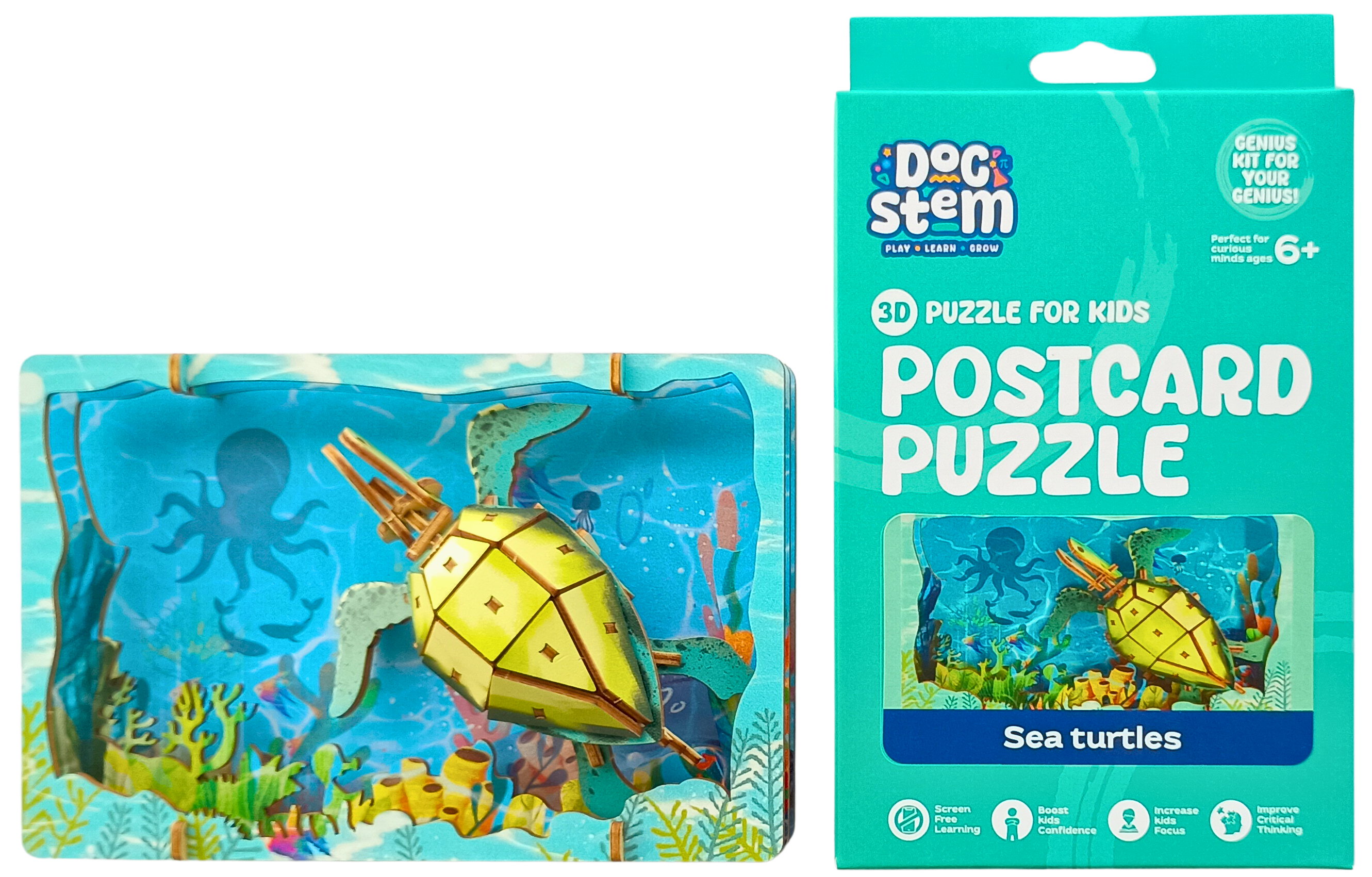 Sea Turtle – 3D Postcard Puzzle | STEM Education Kit | Wooden Puzzle Kit