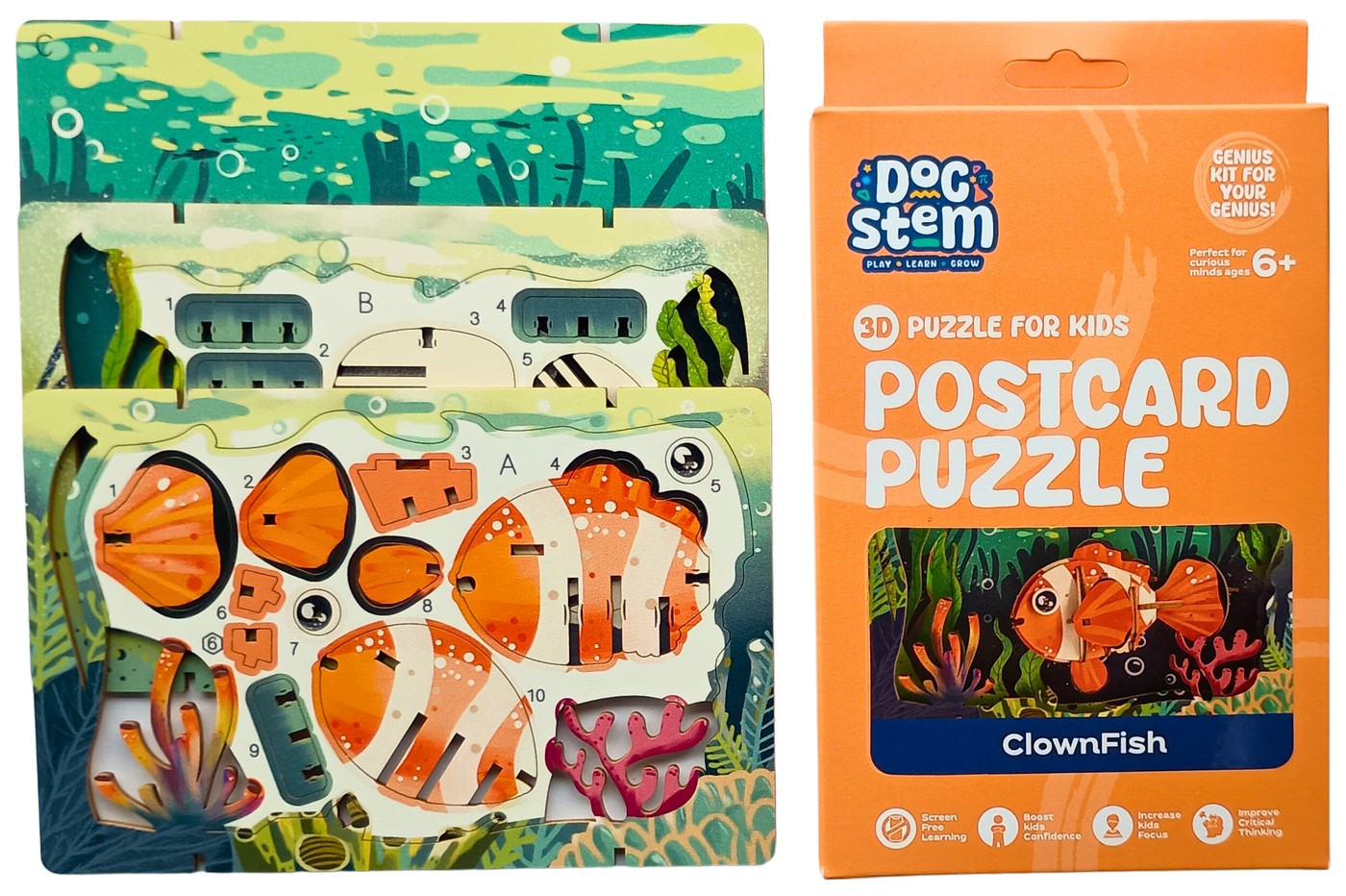 Clownfish – 3D Postcard Puzzle | STEM Education Kit | Wooden Puzzle Kit