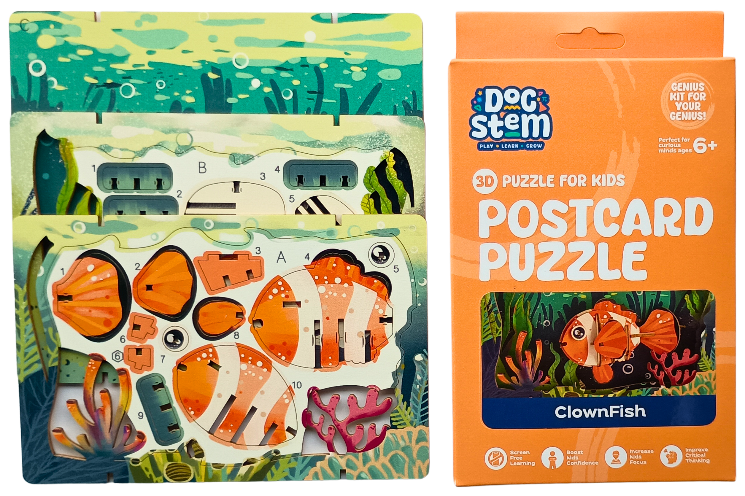 Clownfish – 3D Postcard Puzzle | STEM Education Kit | Wooden Puzzle Kit
