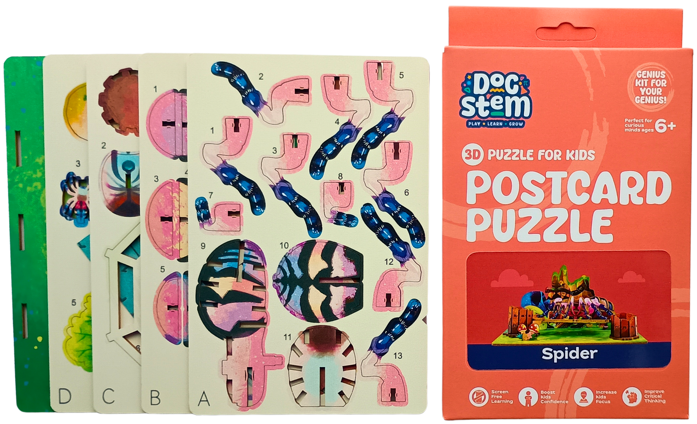 Spider - 3D Postcard Puzzle | STEM Education Kit | Wooden Puzzle Kit
