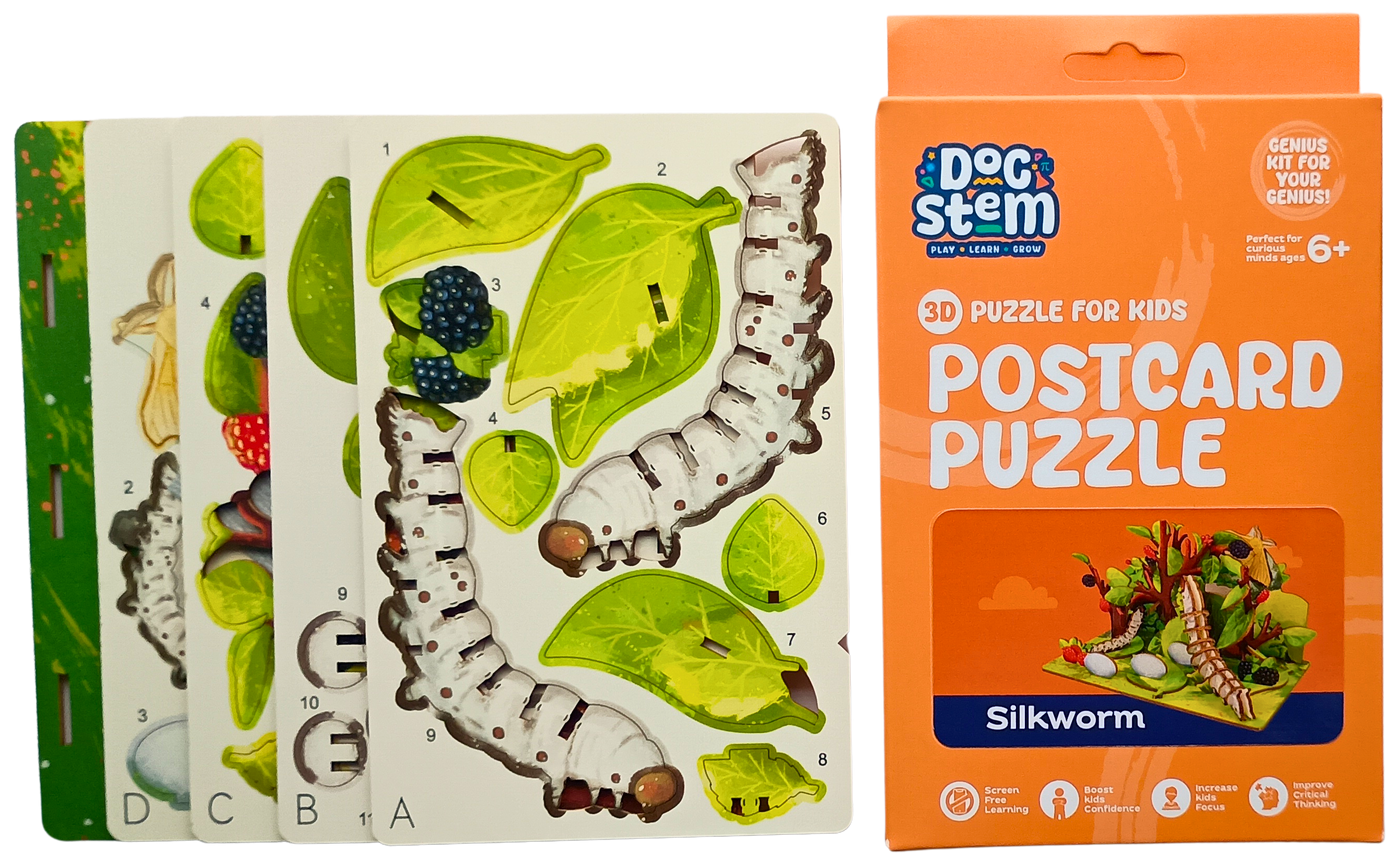 Silkworm - 3D Postcard Puzzle | STEM Education Kit | Wooden Puzzle Kit