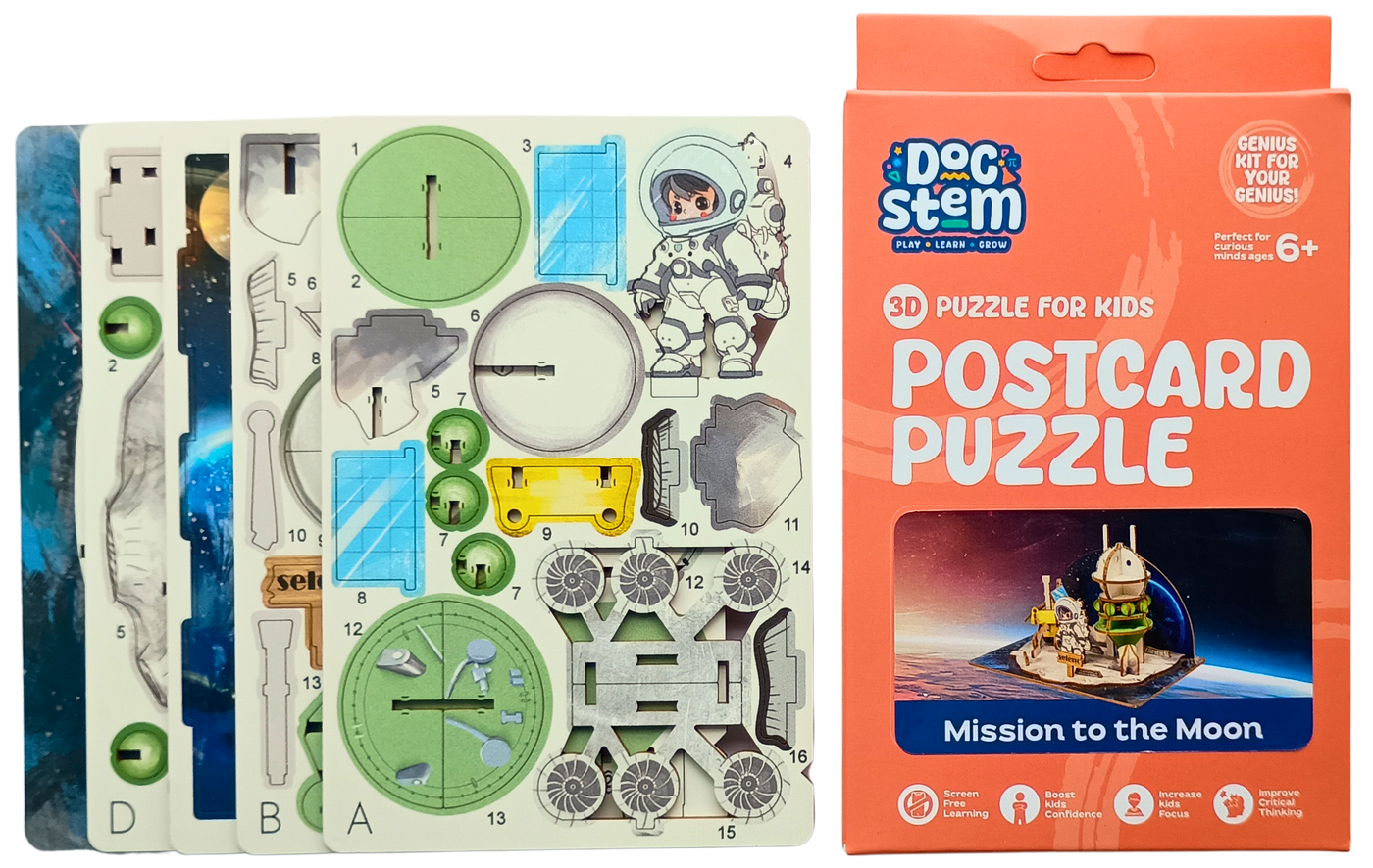 Mission to the Moon – 3D Postcard Puzzle | STEM Education Kit | Wooden Puzzle Kit
