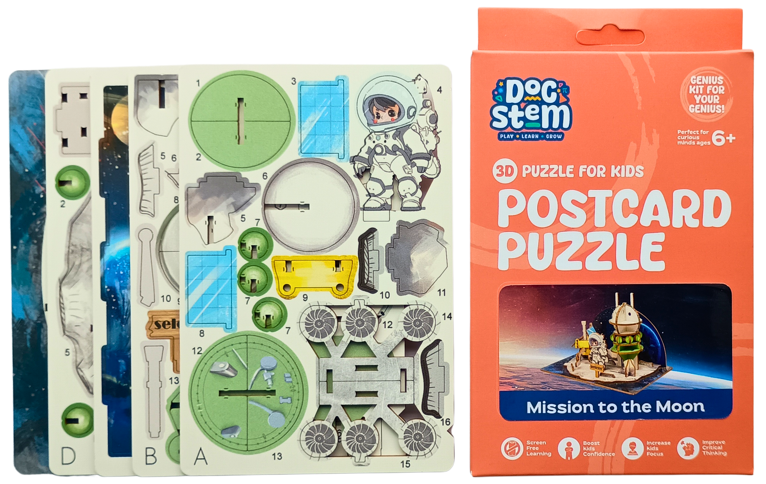 Mission to the Moon – 3D Postcard Puzzle | STEM Education Kit | Wooden Puzzle Kit