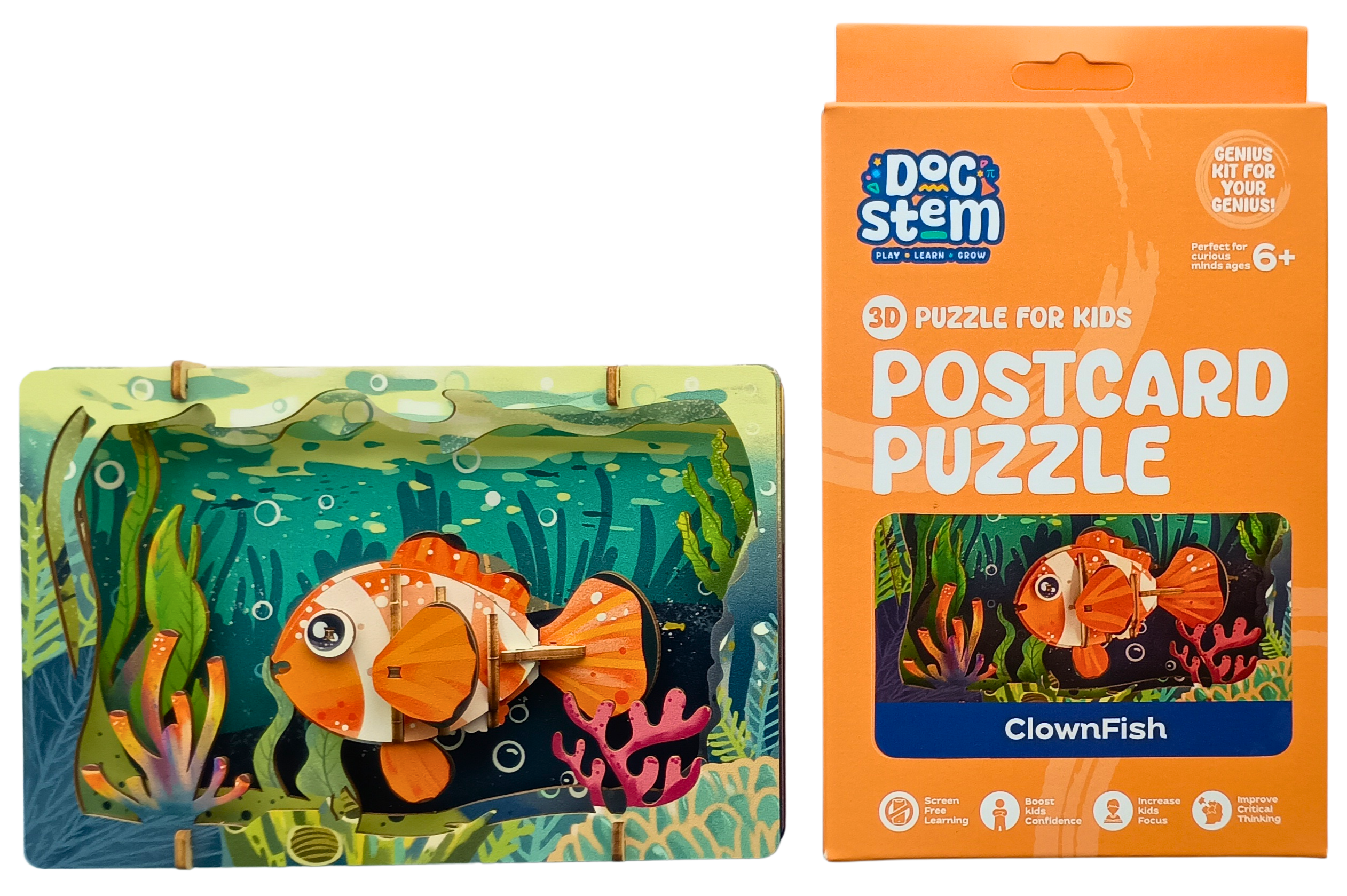 Clownfish – 3D Postcard Puzzle | STEM Education Kit | Wooden Puzzle Kit
