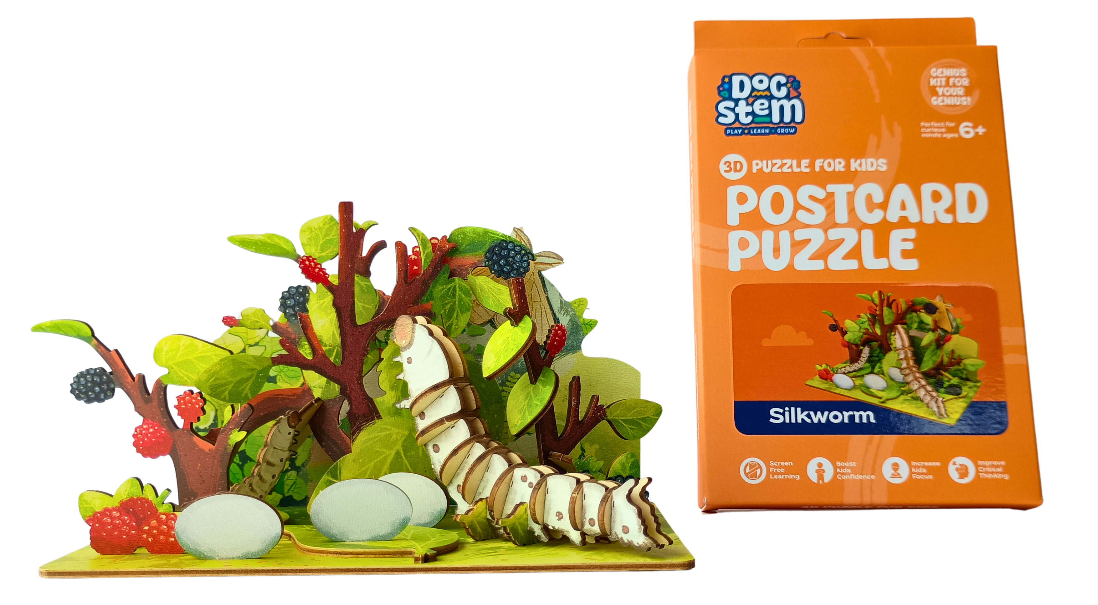 Silkworm - 3D Postcard Puzzle | STEM Education Kit | Wooden Puzzle Kit