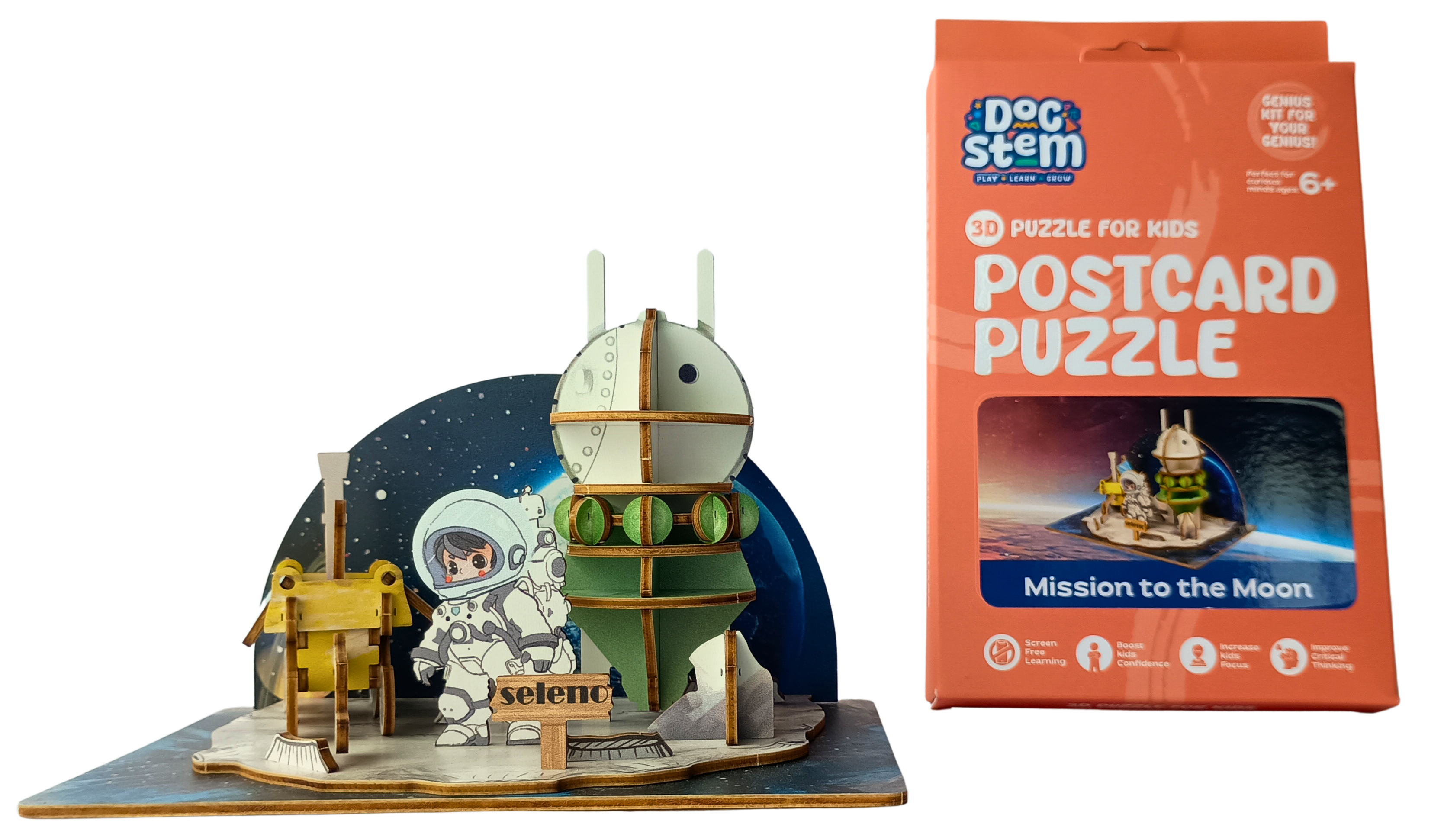 Mission to the Moon – 3D Postcard Puzzle | STEM Education Kit | Wooden Puzzle Kit