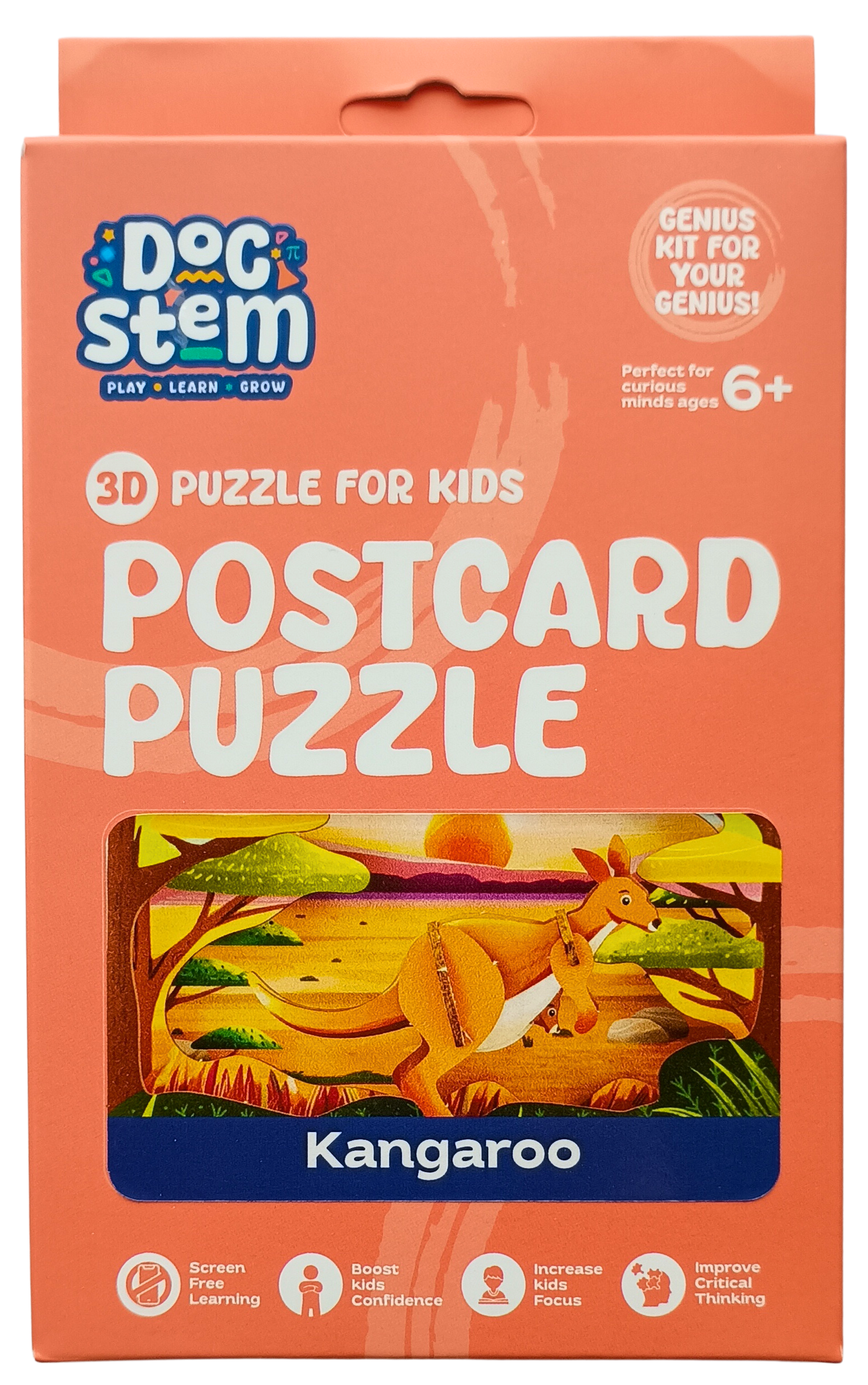 Kangaroo - 3D Postcard Puzzle | STEM Education Kit | Wooden Puzzle Kit