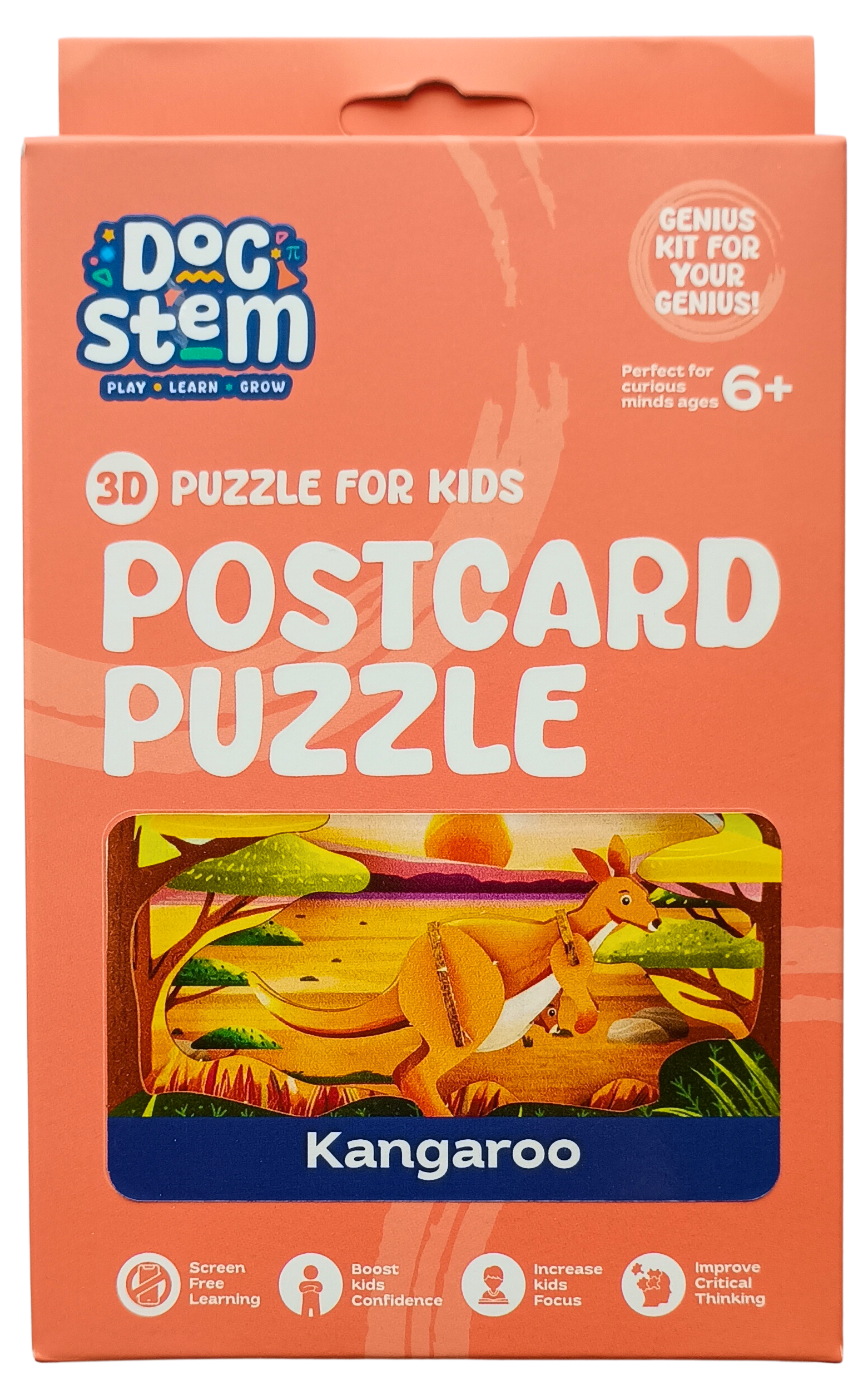 Kangaroo - 3D Postcard Puzzle | STEM Education Kit | Wooden Puzzle Kit