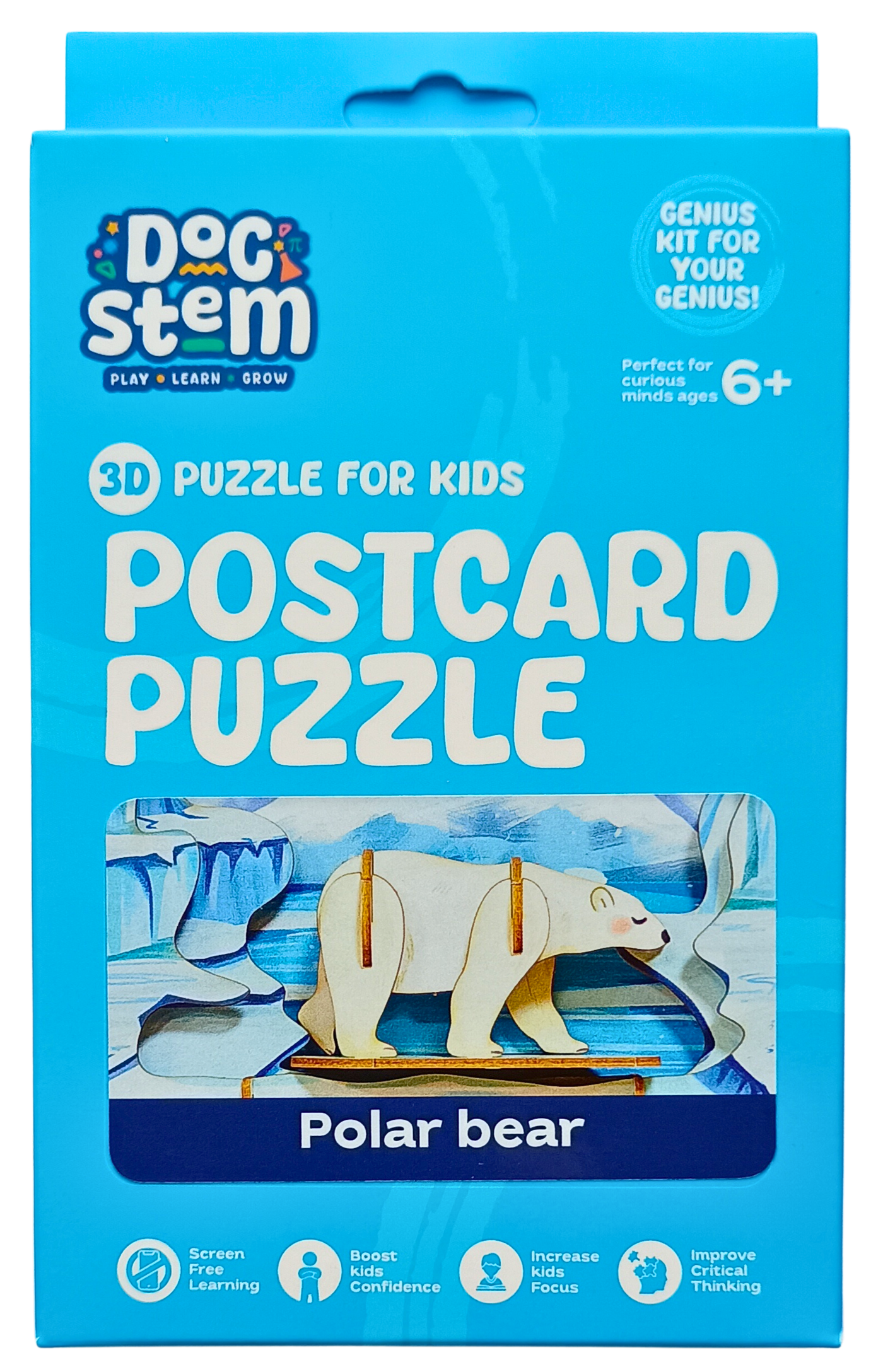 Polar Bear - 3D Postcard Puzzle | STEM Education Kit | Wooden Puzzle Kit