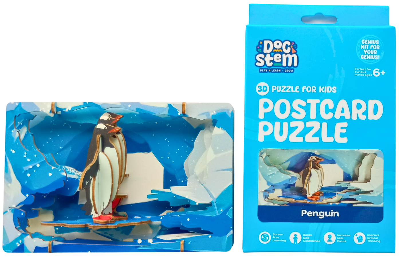 Penguin – 3D Postcard Puzzle | STEM Education Kit | Wooden Puzzle Kit