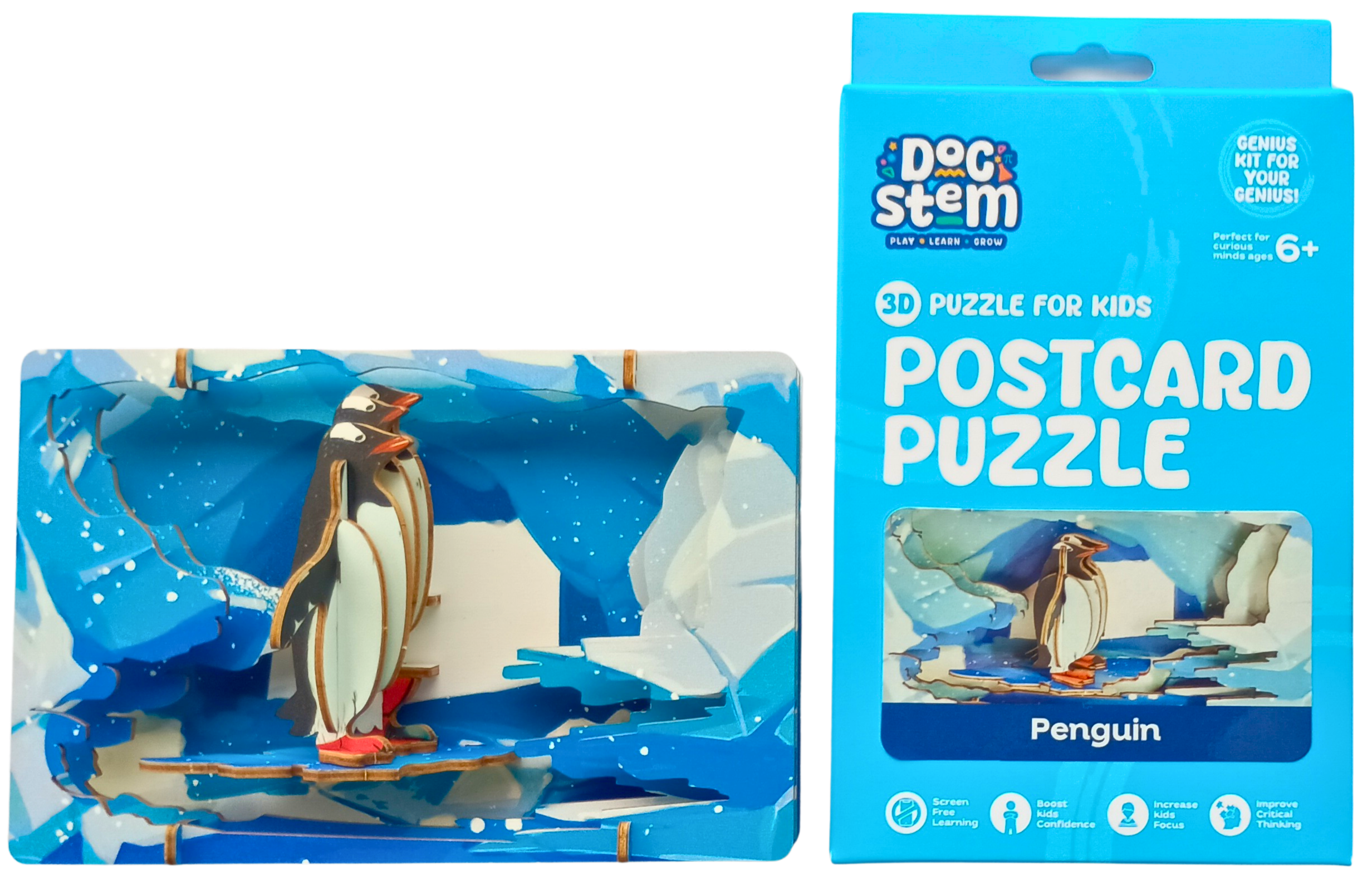 Penguin – 3D Postcard Puzzle | STEM Education Kit | Wooden Puzzle Kit