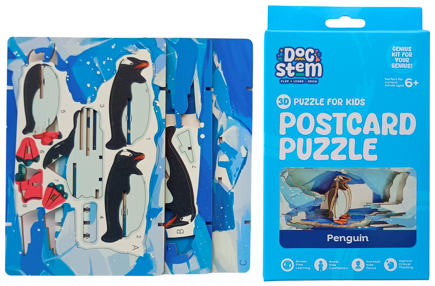 Penguin – 3D Postcard Puzzle | STEM Education Kit | Wooden Puzzle Kit