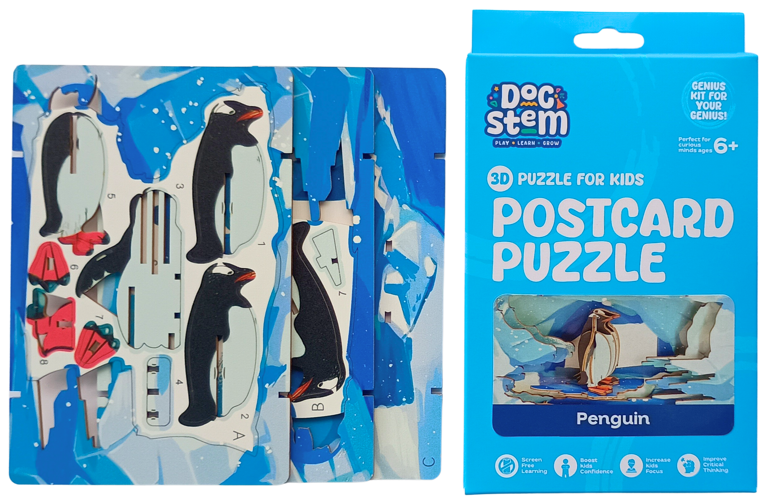Penguin – 3D Postcard Puzzle | STEM Education Kit | Wooden Puzzle Kit