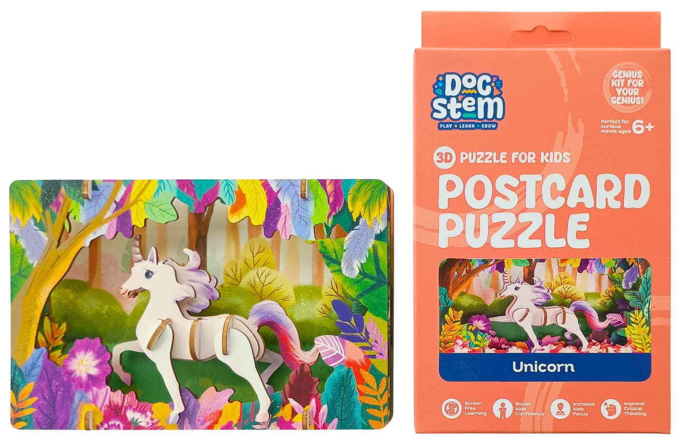 Unicorn – 3D Postcard Puzzle | STEM Education Kit | Wooden Puzzle Kit